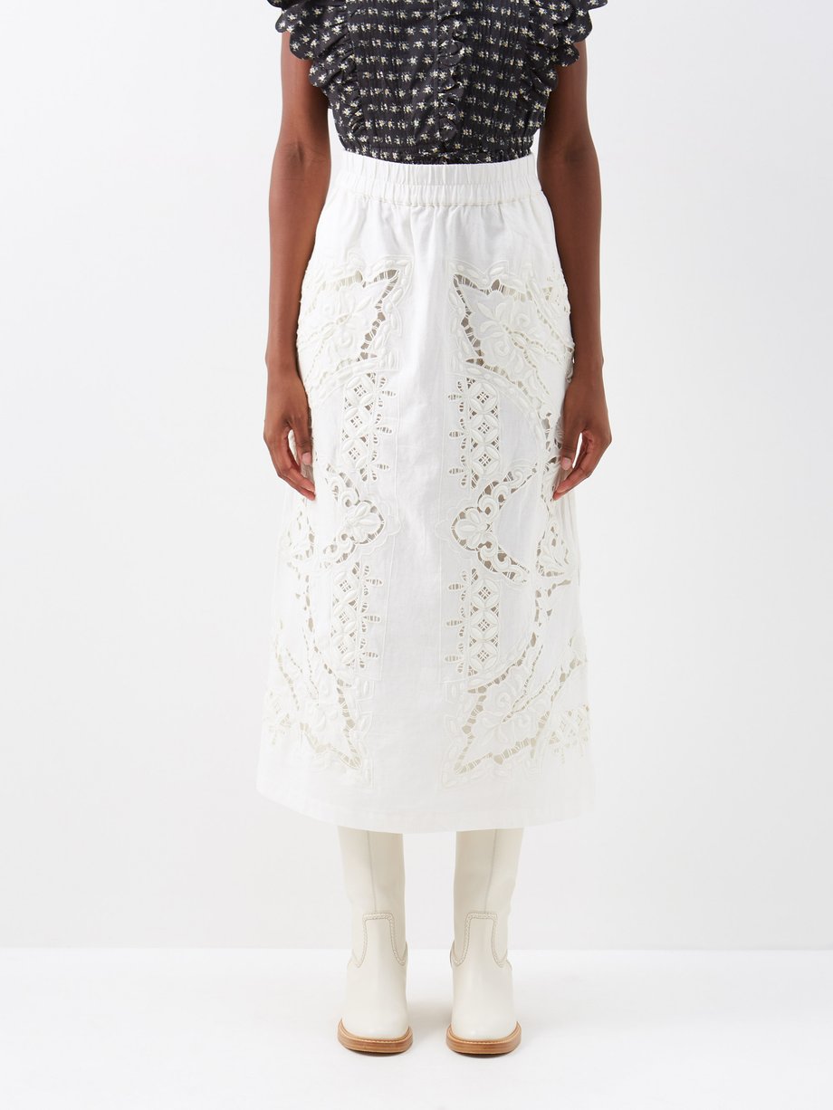 White Anita broderie-anglaise cotton-blend midi skirt | Sea ...