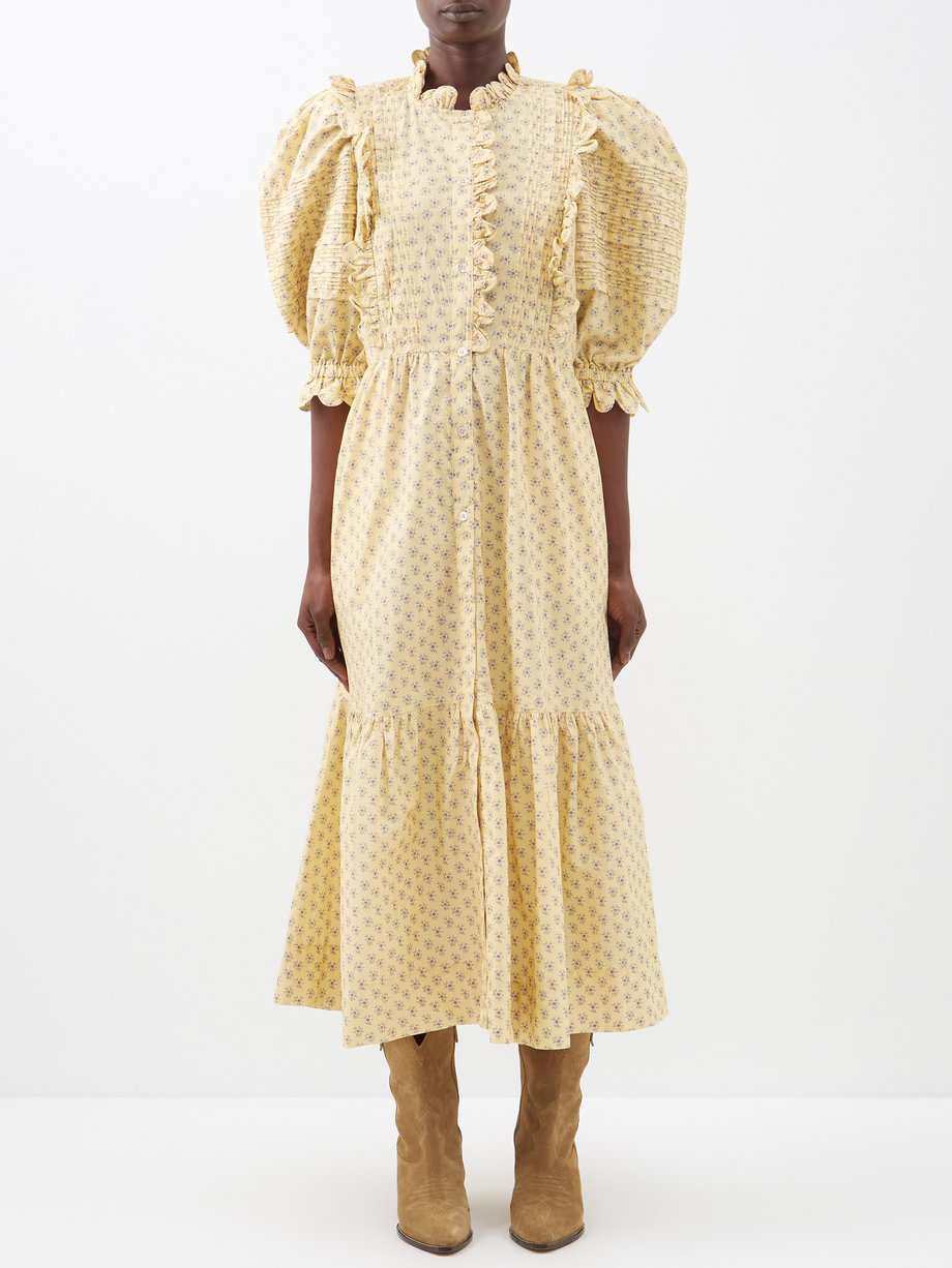 Yellow Pascala floral-print cotton midi dress | Sea | MATCHESFASHION AU