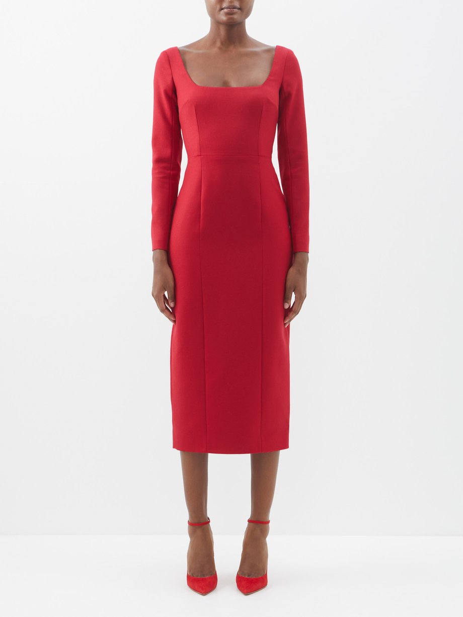 Red Jeana square-neck wool dress | Emilia Wickstead | MATCHESFASHION US