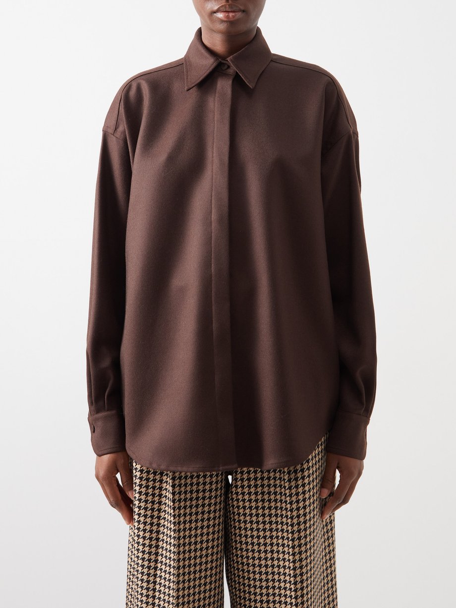 Brown Audre balloon-sleeve wool shirt | Emilia Wickstead