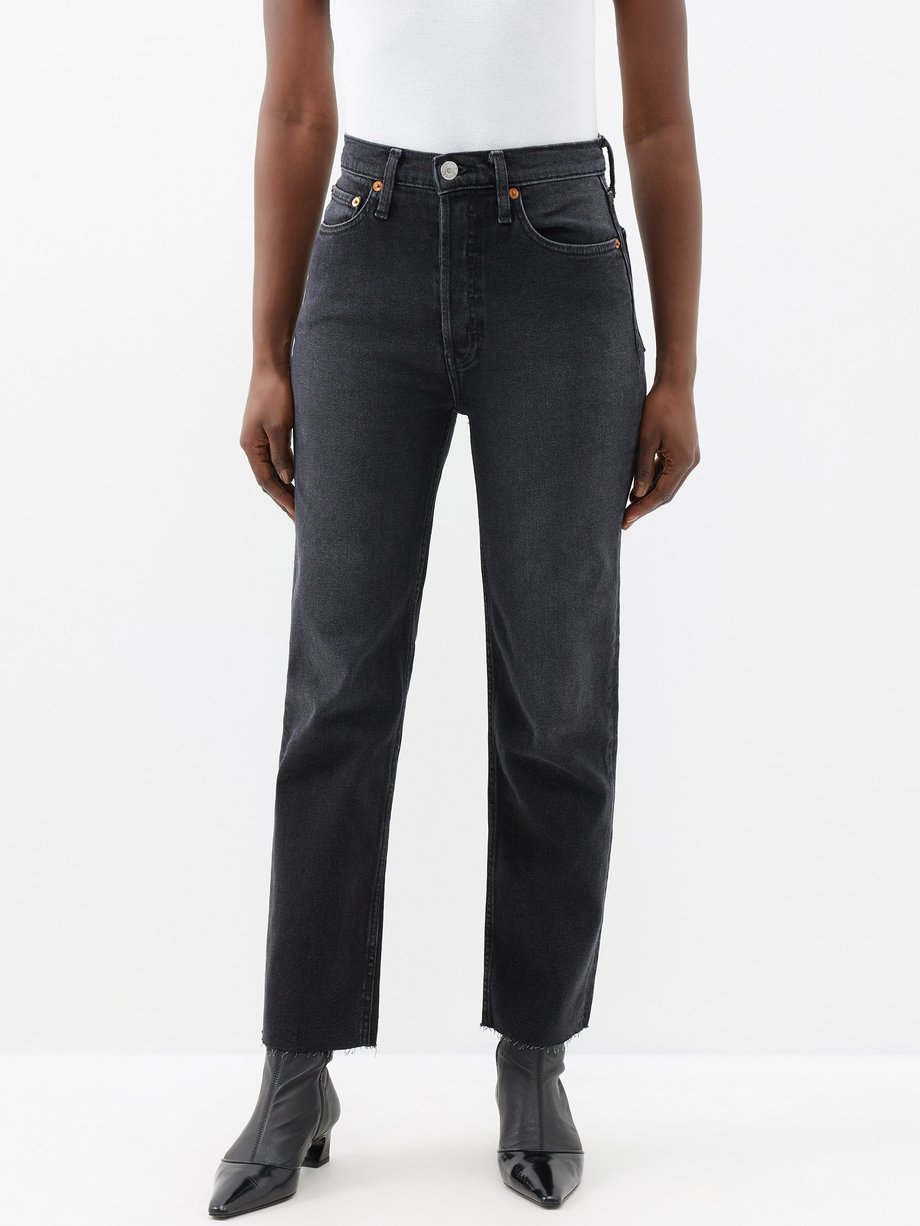 Navy Ultra High Rise Stove Pipe Jeans by Re/Done on Sale