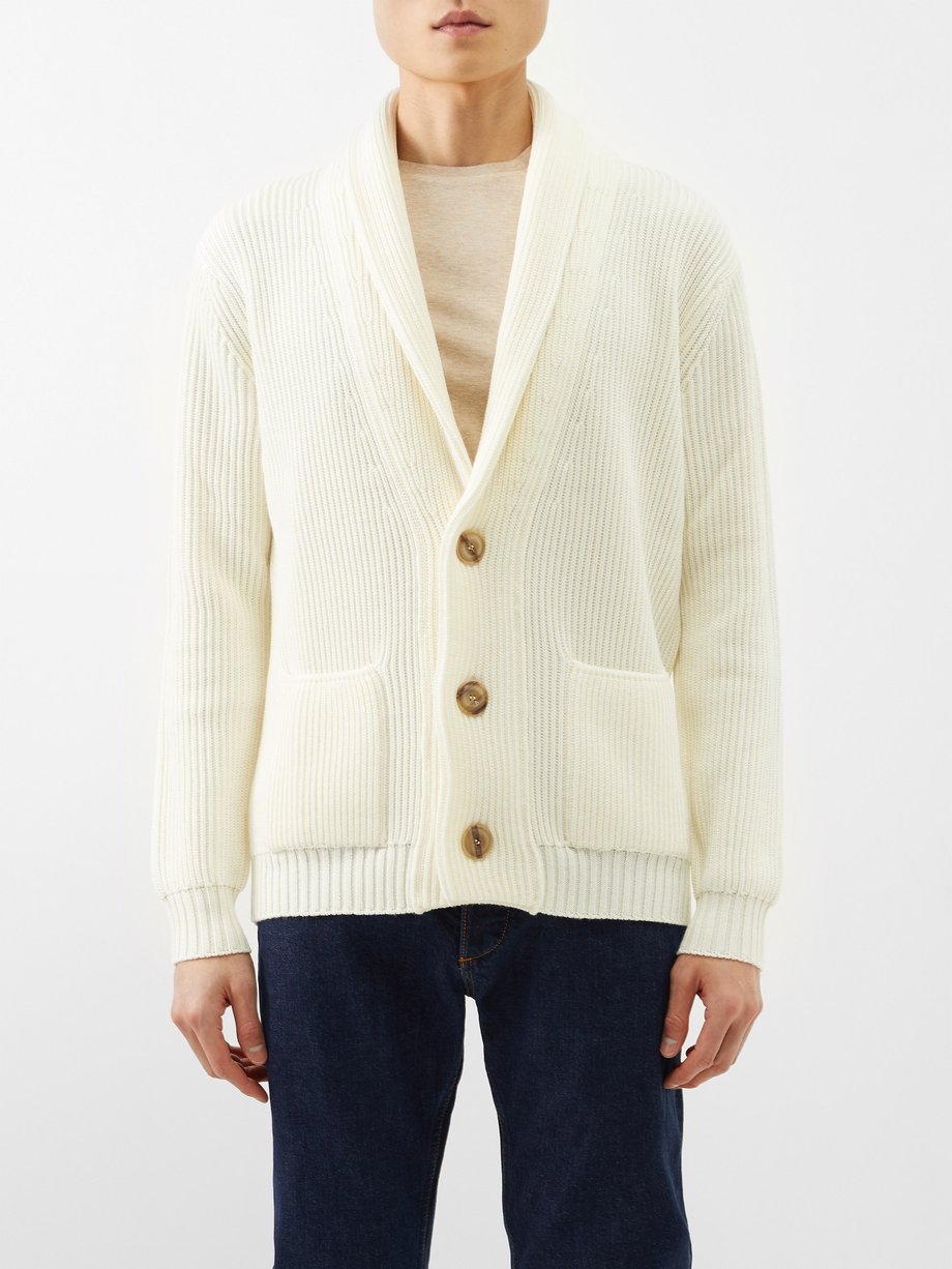 White Shawl-neck wool cardigan | Thom Sweeney | MATCHESFASHION UK