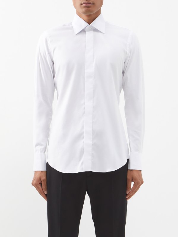 Thom Sweeney Super 130s cotton-blend twill tuxedo shirt