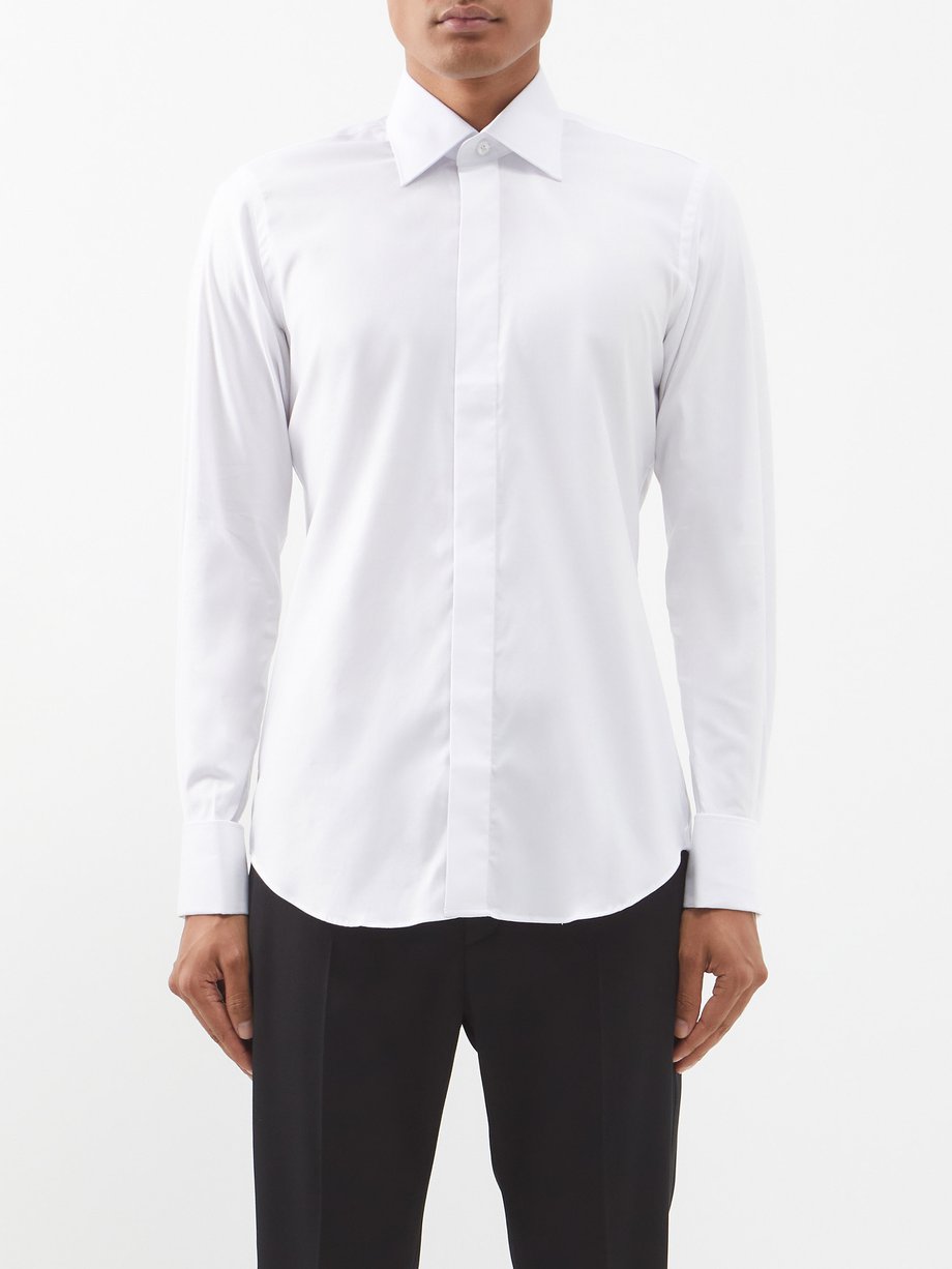 White Super 130s cotton-blend twill tuxedo shirt | Thom Sweeney ...