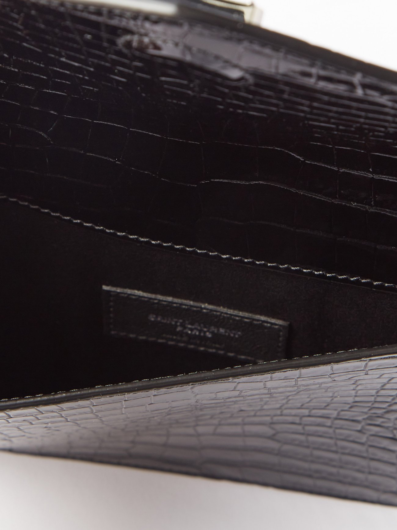 Saint Laurent Ysl-plaque Crocodile-effect Leather Pouch In Schwarz