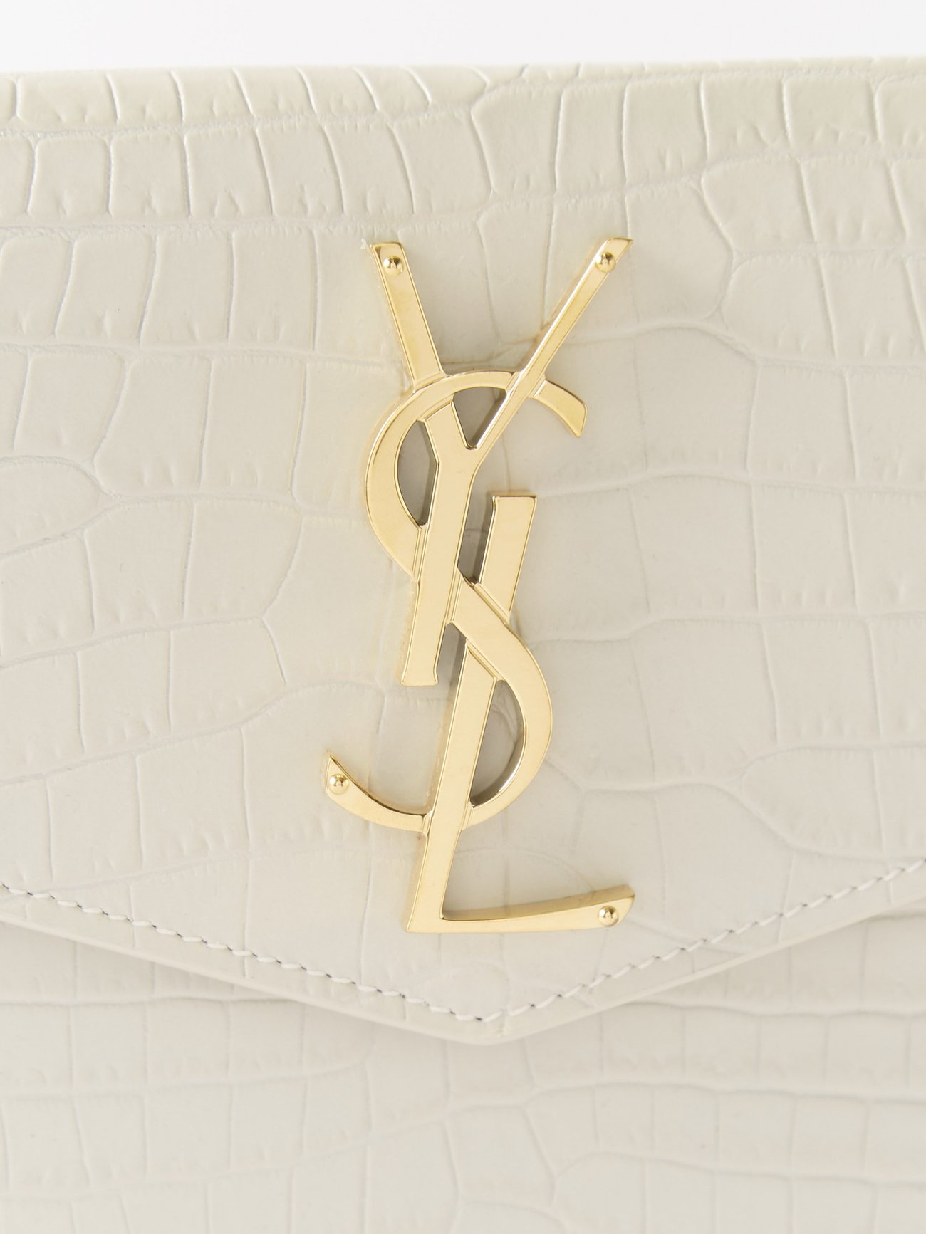 White YSL-logo croc-effect leather clutch bag