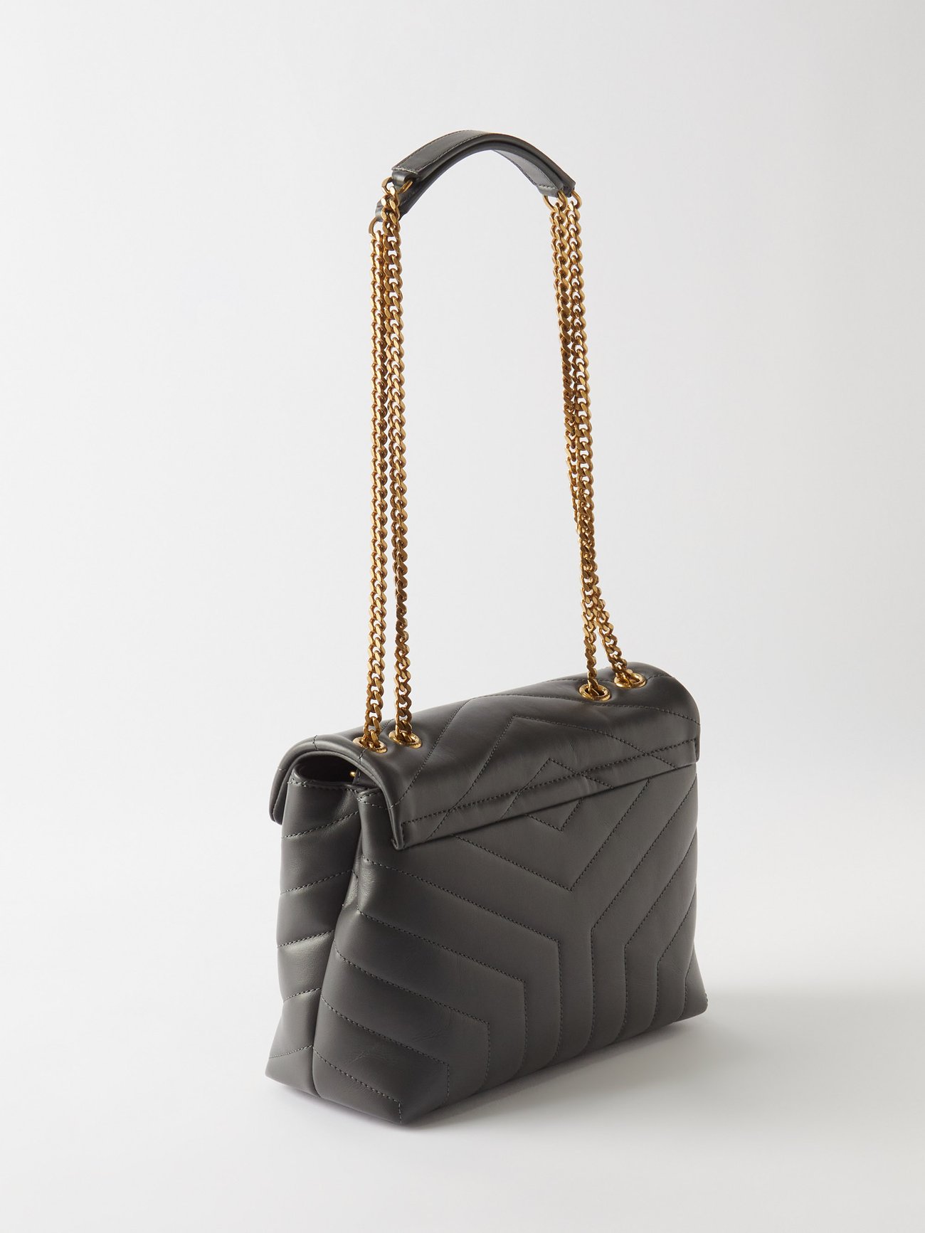 Saint Laurent Grey Y Quilted Calfskin Monogram Small Loulou Chain