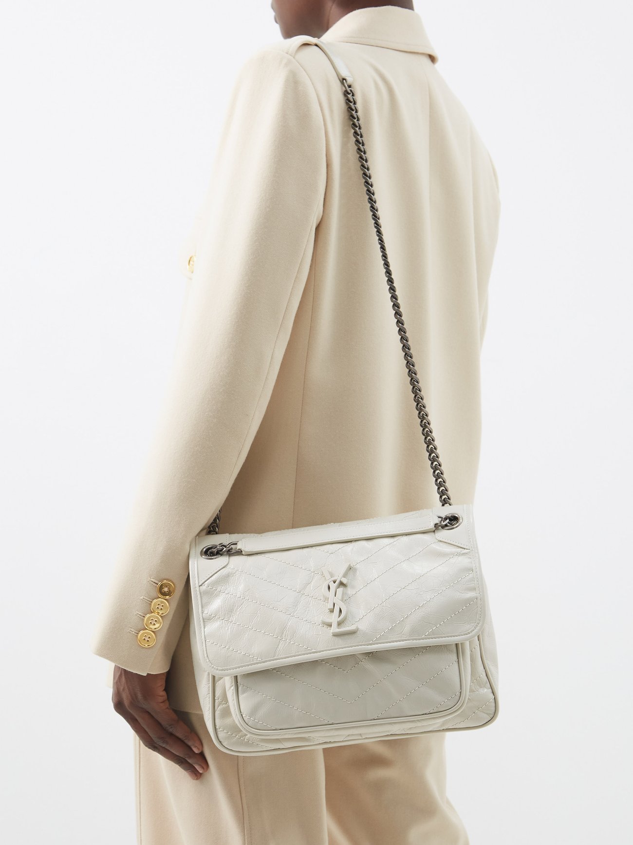 Niki Medium Leather Shoulder Bag in White - Saint Laurent