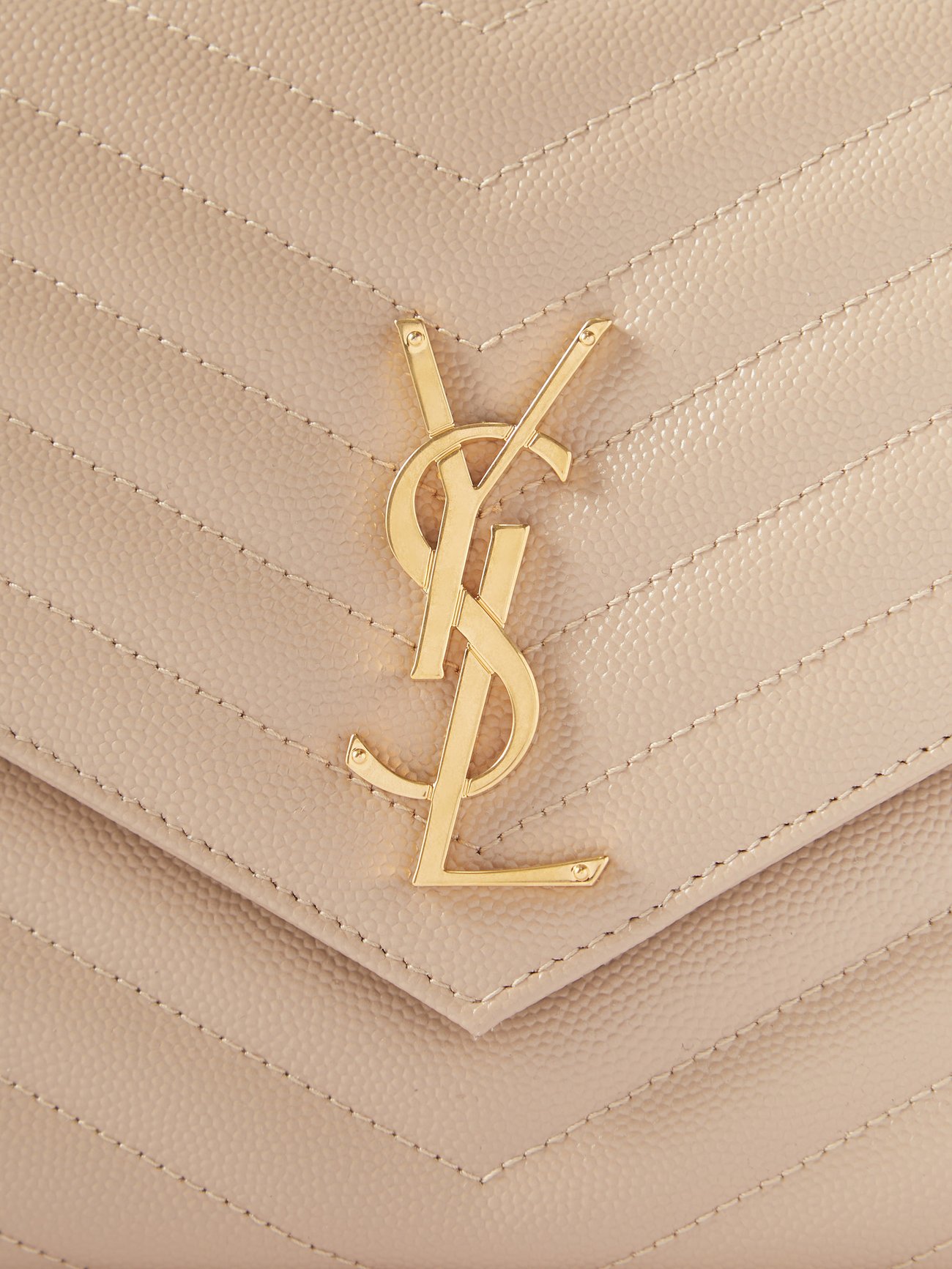 Saint Laurent Monogram Quilted Leather Clutch - Beige/Gold