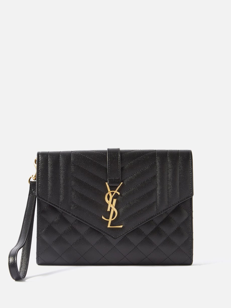 Black YSL-plaque quilted leather pouch