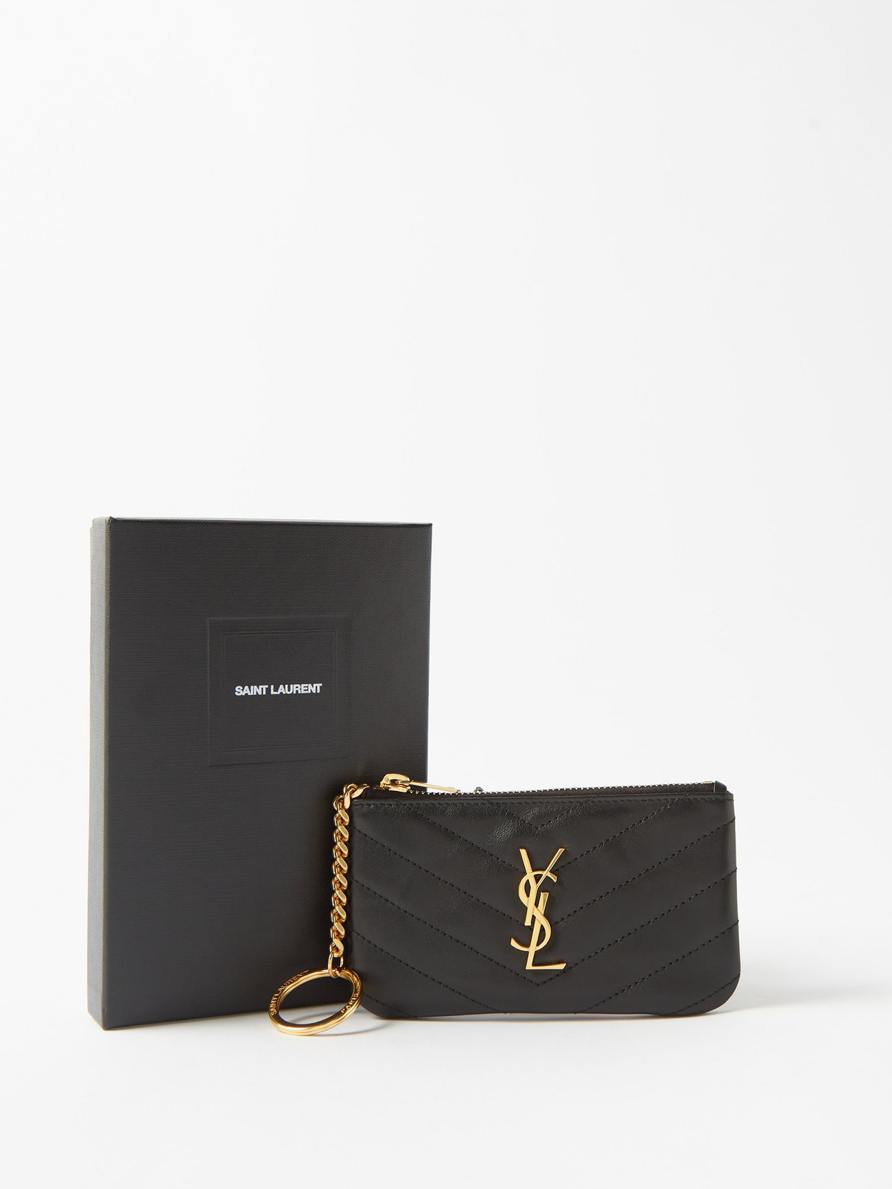 Vegan leather key ring Yves Saint Laurent Black in Vegan leather