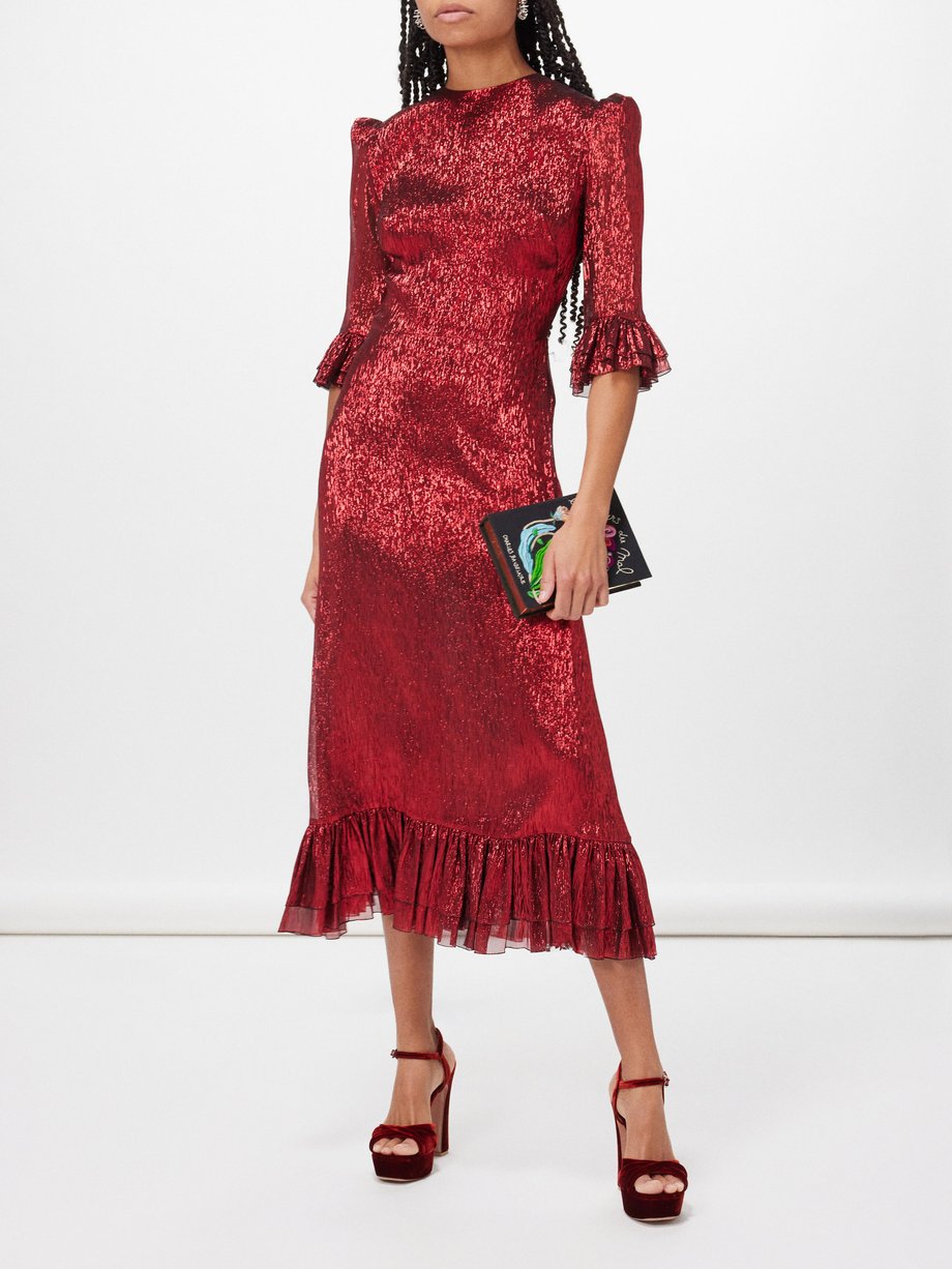 Red Falconetti ruffled silk-blend lamé dress | The Vampire's Wife ...