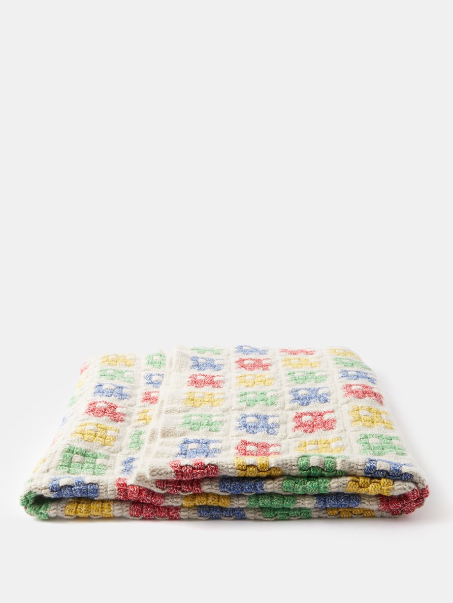 The Elder Statesman basket-crochet Cashmere Blanket - 100 - White