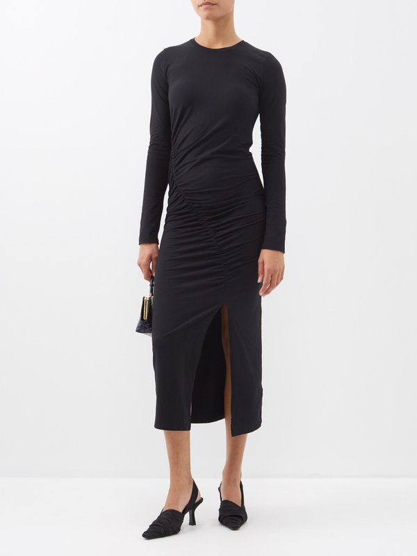 Another Tomorrow Ruched long-sleeved jersey dress