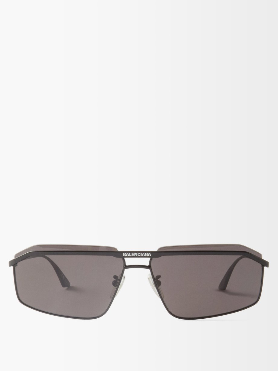 발렌시아가 Balenciaga Black Rectangle metal sunglasses