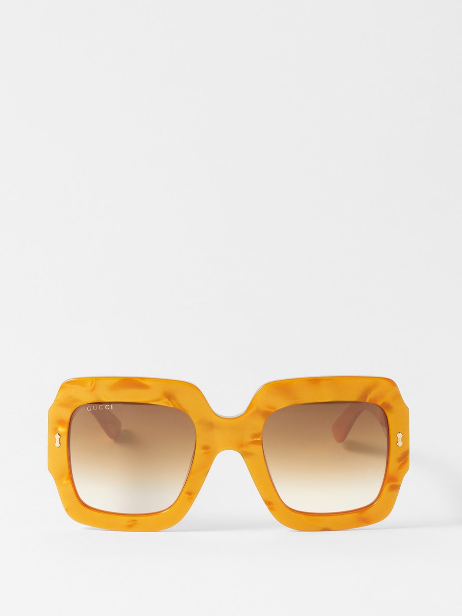 구찌 Gucci Yellow Oversized square acetate sunglasses