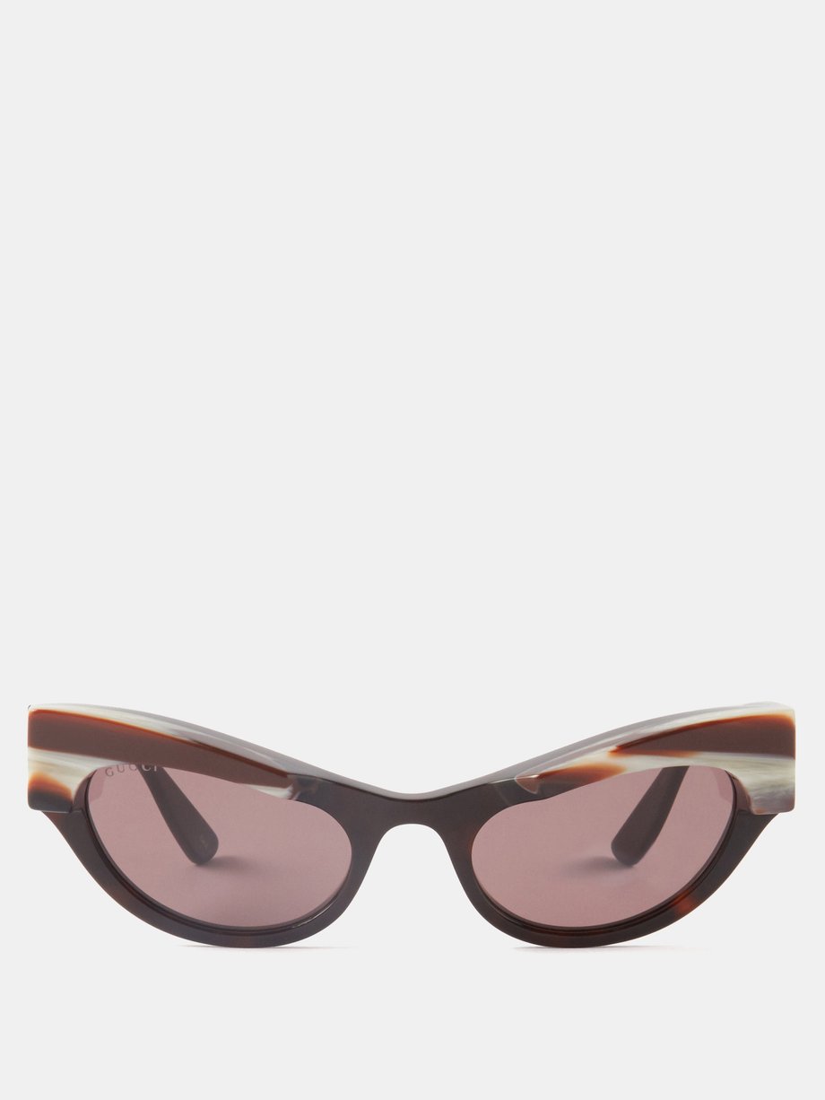Brown Horn-effect rim cat-eye acetate sunglasses | Gucci US
