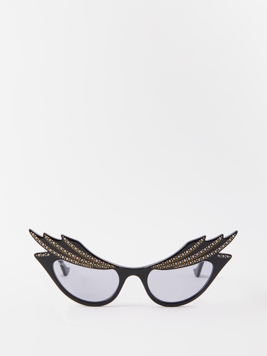 구찌 Gucci Black Crystal-embellished cat-eye acetate sunglasses