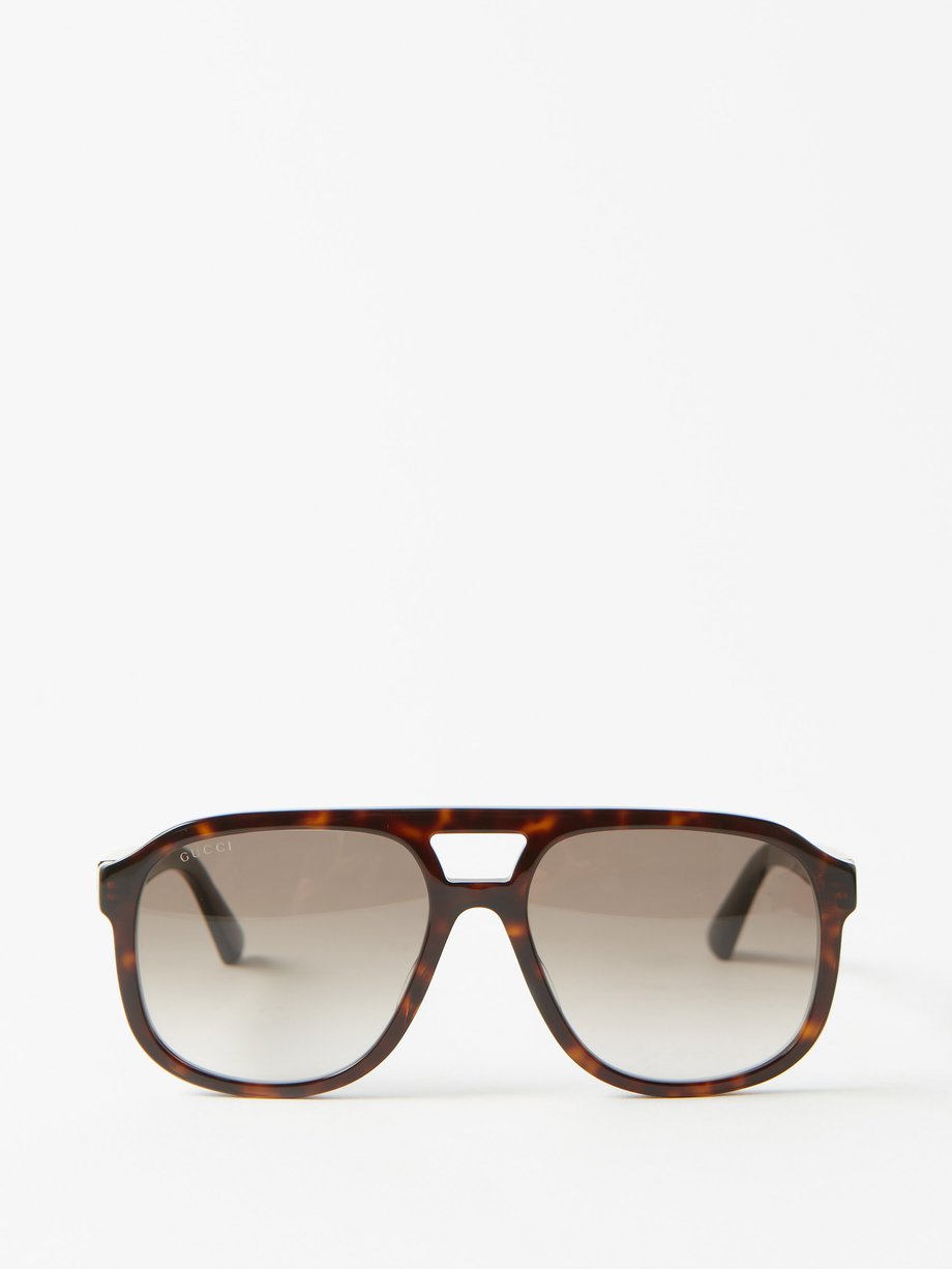 구찌 Gucci Brown Tortoiseshell-acetate aviator sunglasses