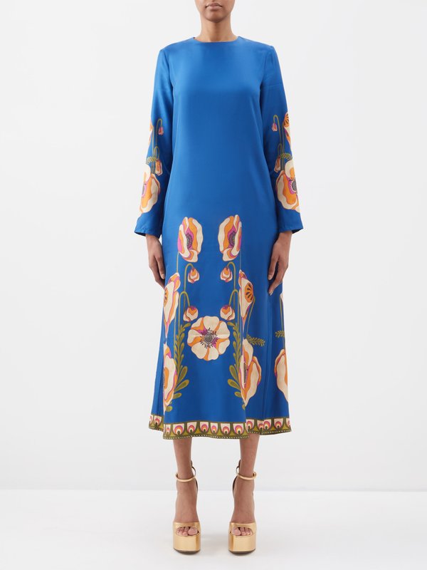 La DoubleJ Poppy-print silk-twill dress