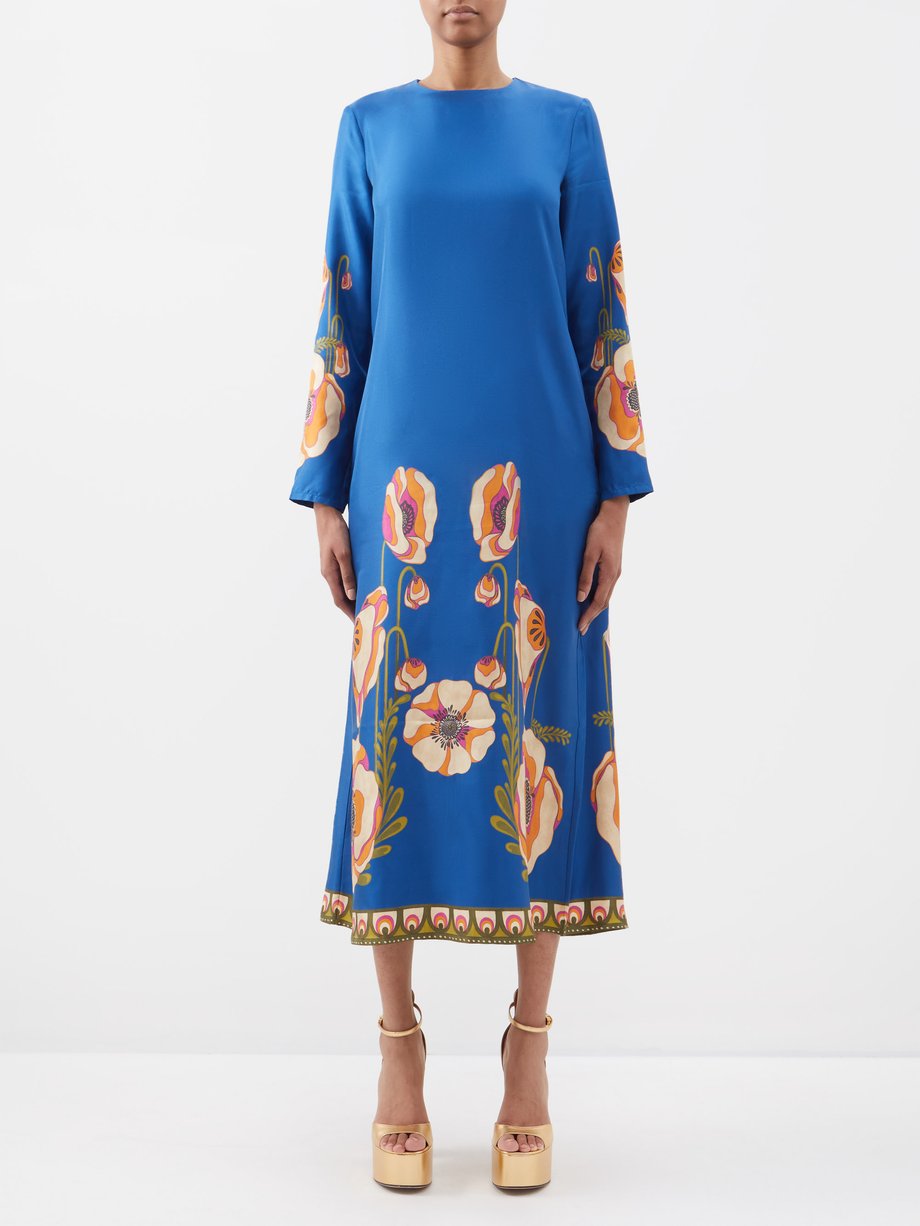 Blue Poppy-print silk-twill dress | La DoubleJ | MATCHESFASHION US