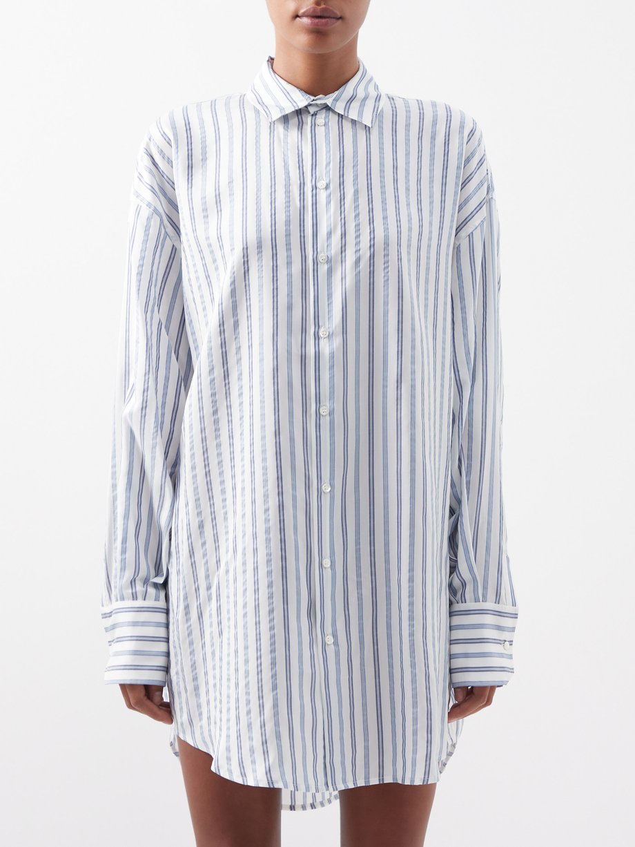 Blue Roberta oversized striped silk-twill shirt | Sa Su Phi ...