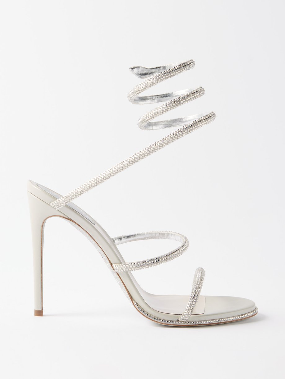 Silver Cleo 105 crystal-embellished satin sandals | Rene Caovilla ...