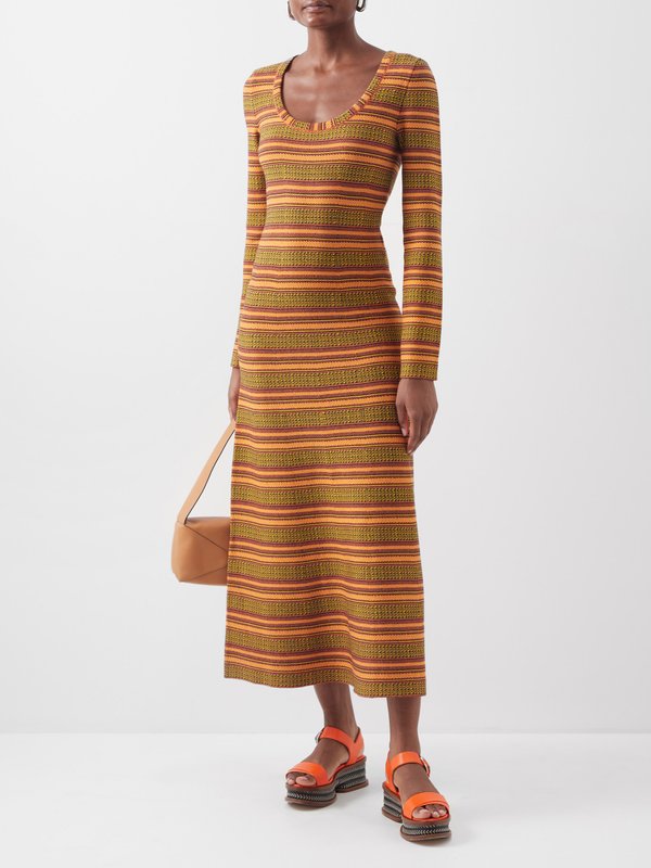 Yellow Hank scoop-neck striped merino-blend dress | Gabriela Hearst ...