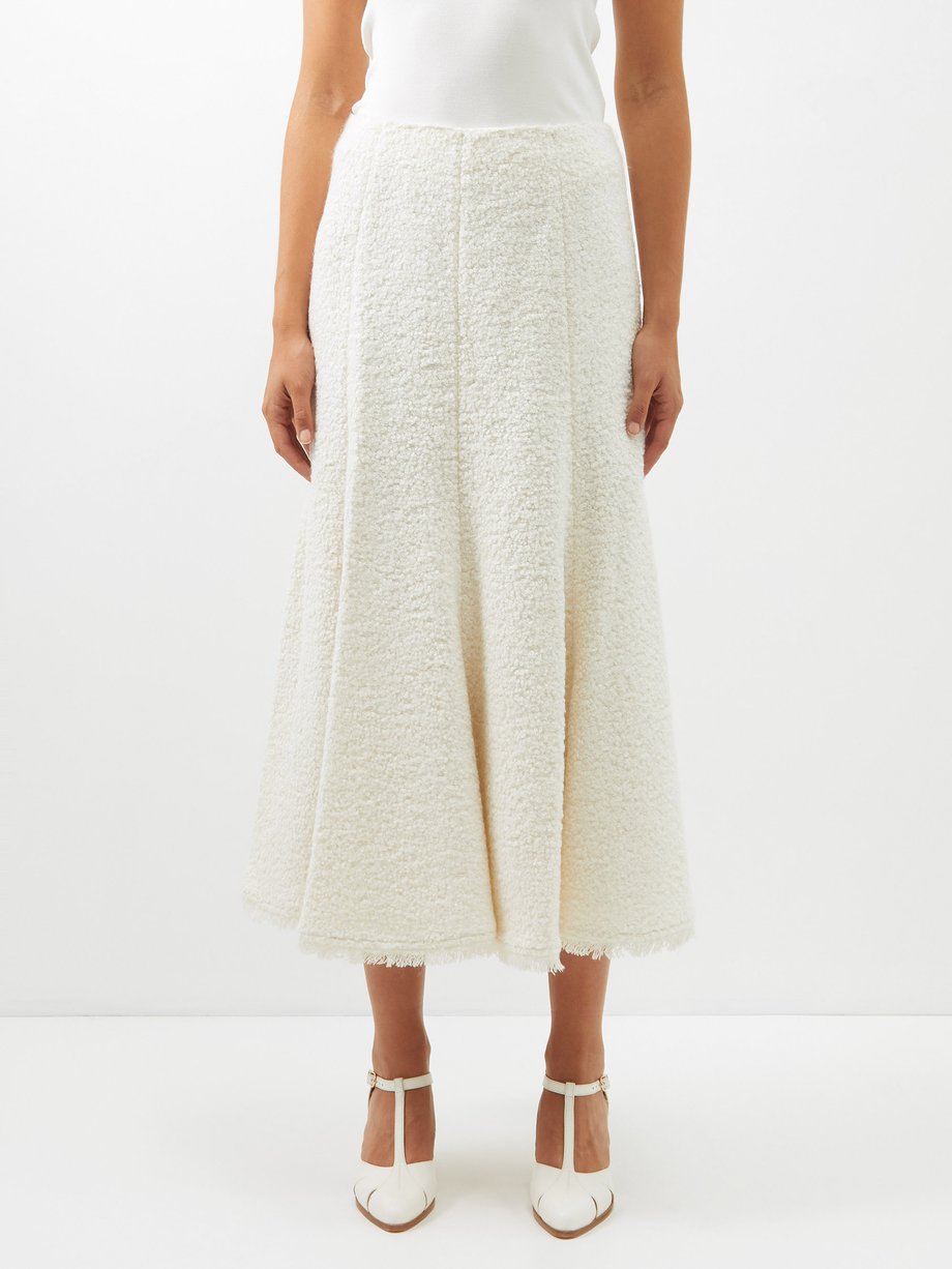 White Amy raw-edge faux-shearling midi skirt | Gabriela Hearst ...