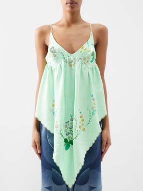 Conner Ives Floral-embroidery upcycled-cotton cami top