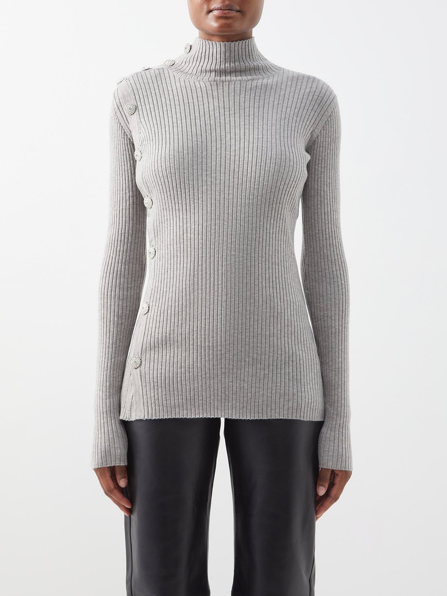 Grey Ozzy crystal-embellished ribbed-jersey top | Dodo Bar Or ...