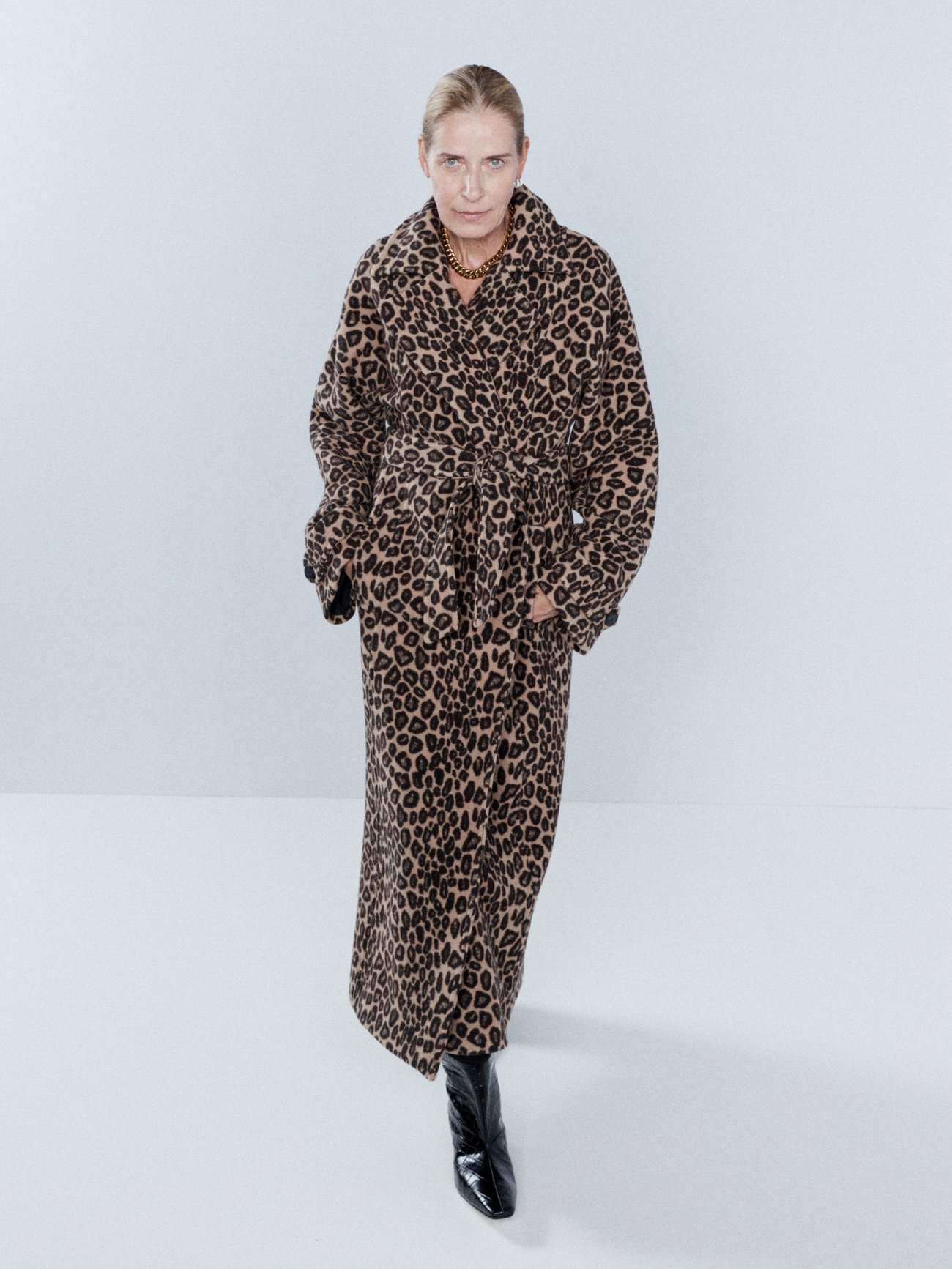 Tan Oversized belted leopard jacquard wool coat | Raey | MATCHES UK
