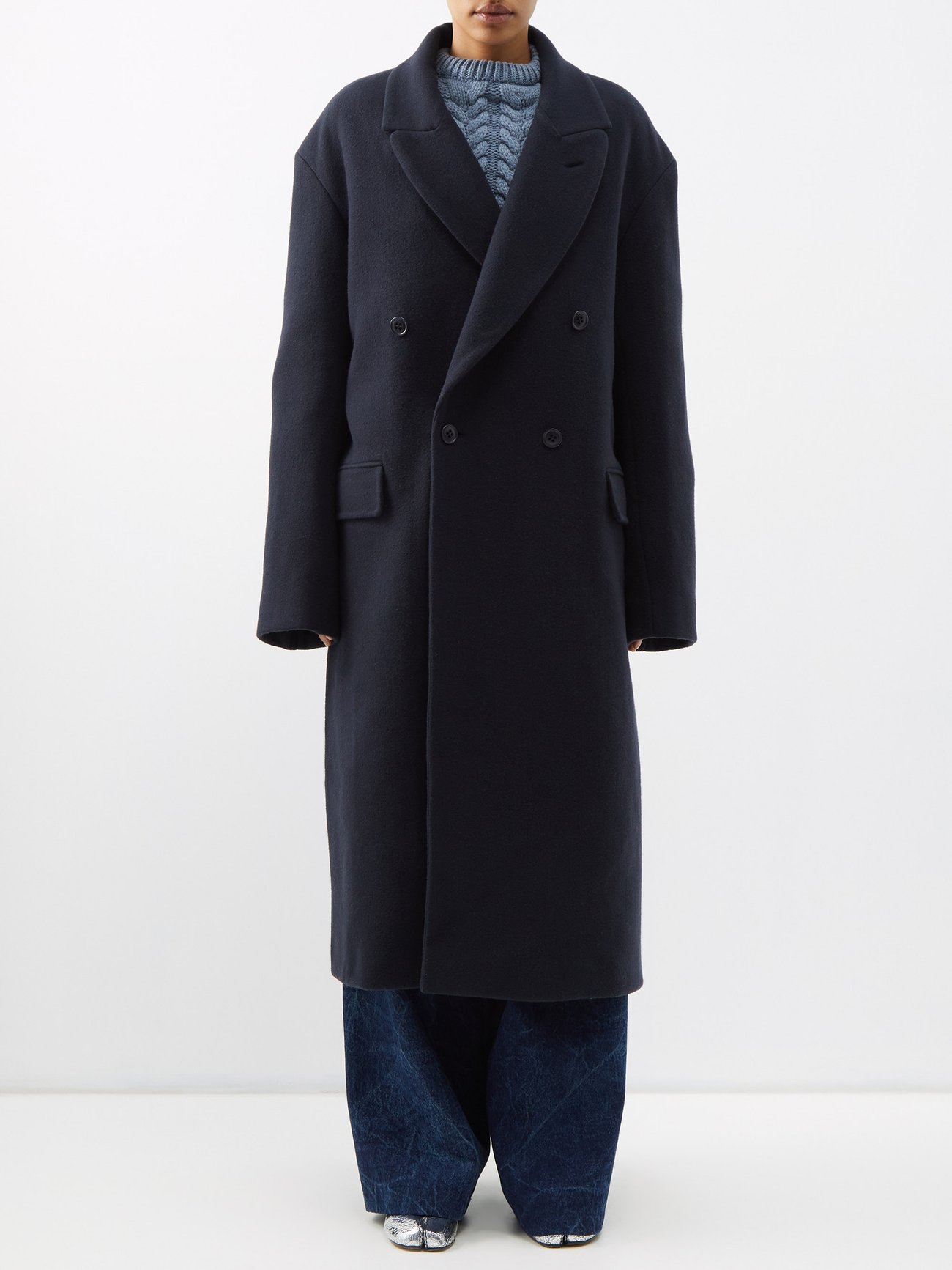 Navy Wool exaggerated shoulder overcoat | Raey | MATCHESFASHION US