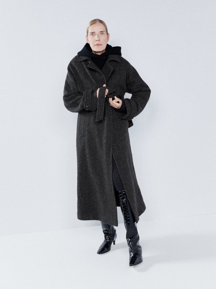 Grey Oversized belted herringbone wool coat | Raey | MATCHES UK