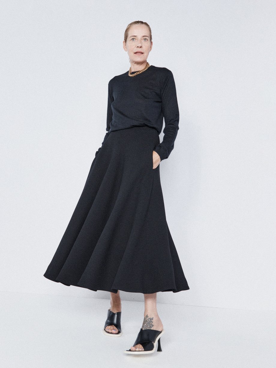 Black Organic wool-crepe circle midi skirt | Raey | MATCHESFASHION UK