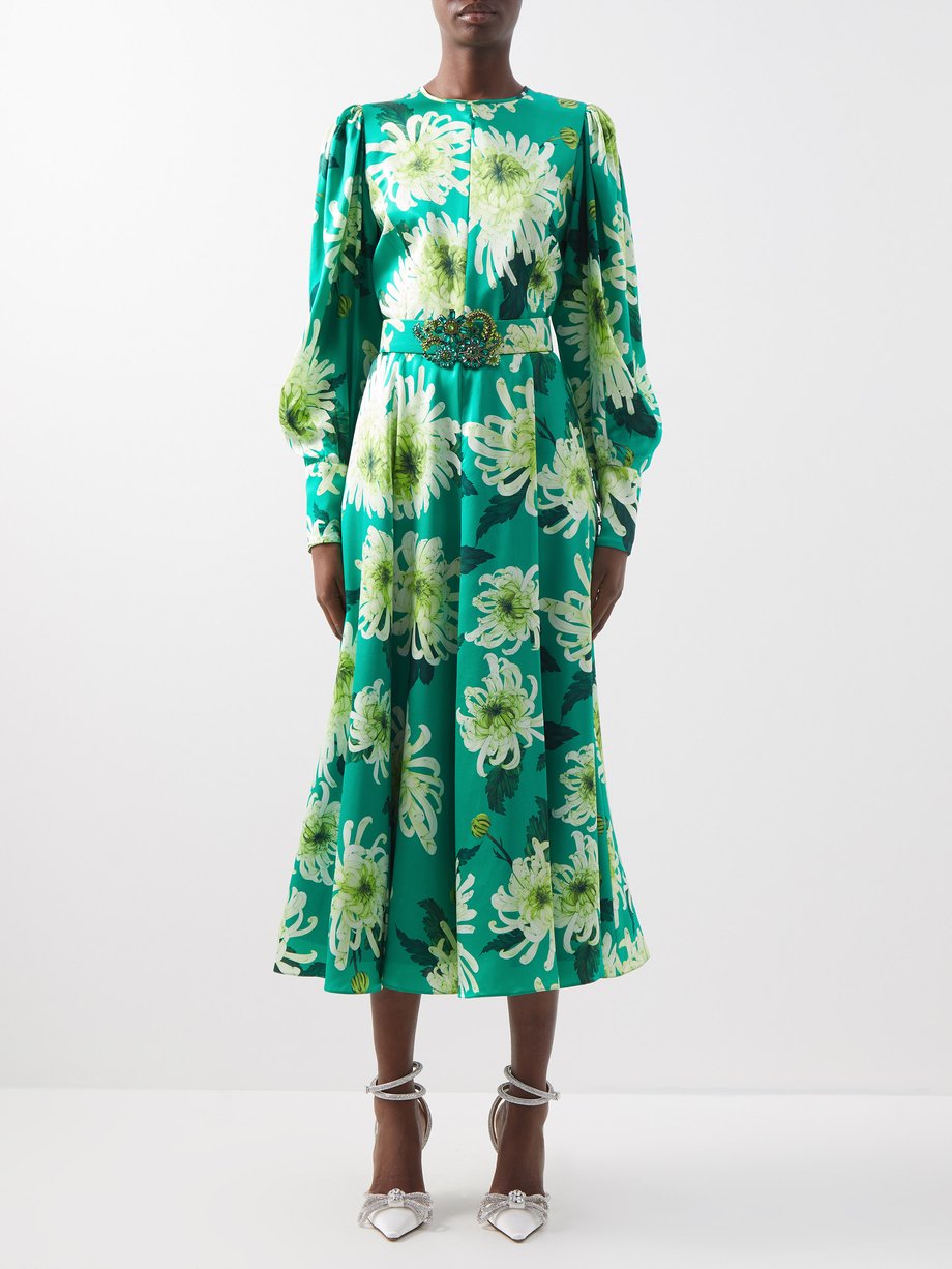 Green Floral-print silk-satin midi dress | Andrew Gn | MATCHESFASHION UK