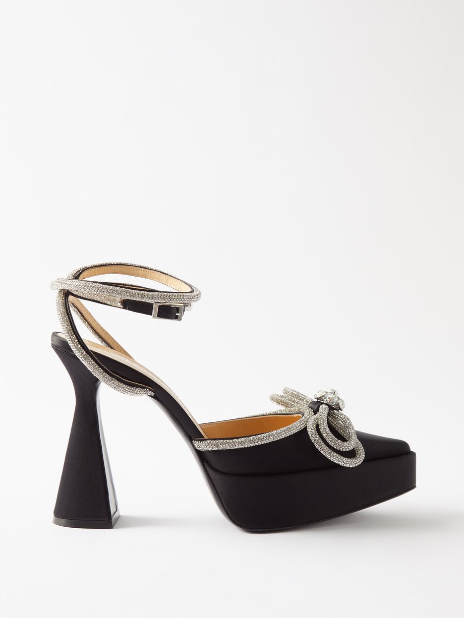 Black Double Bow crystal and silk-satin platform sandals | Mach & Mach ...