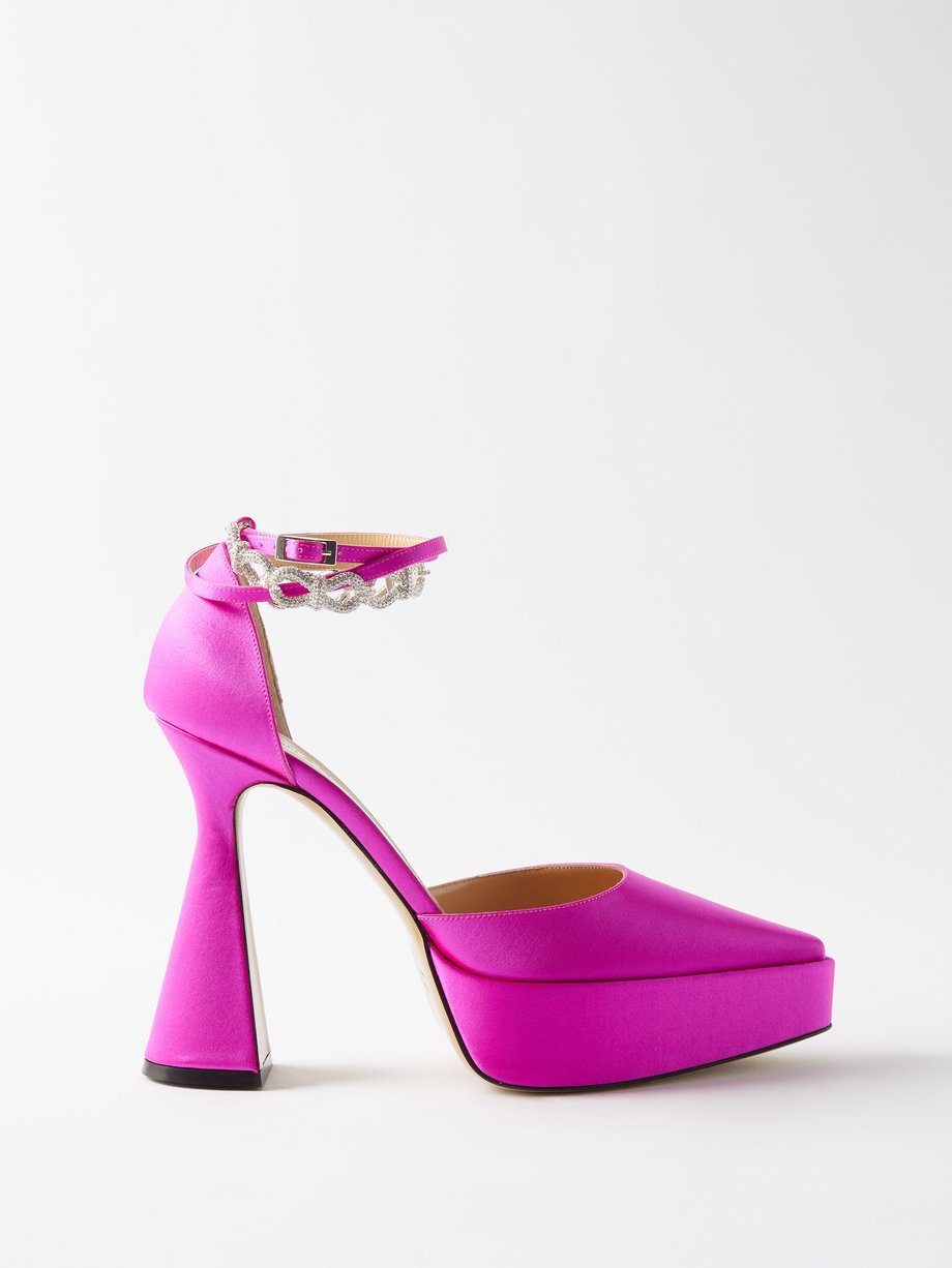 Pink Bow 140 crystal and silk-satin platform sandals | Mach & Mach ...
