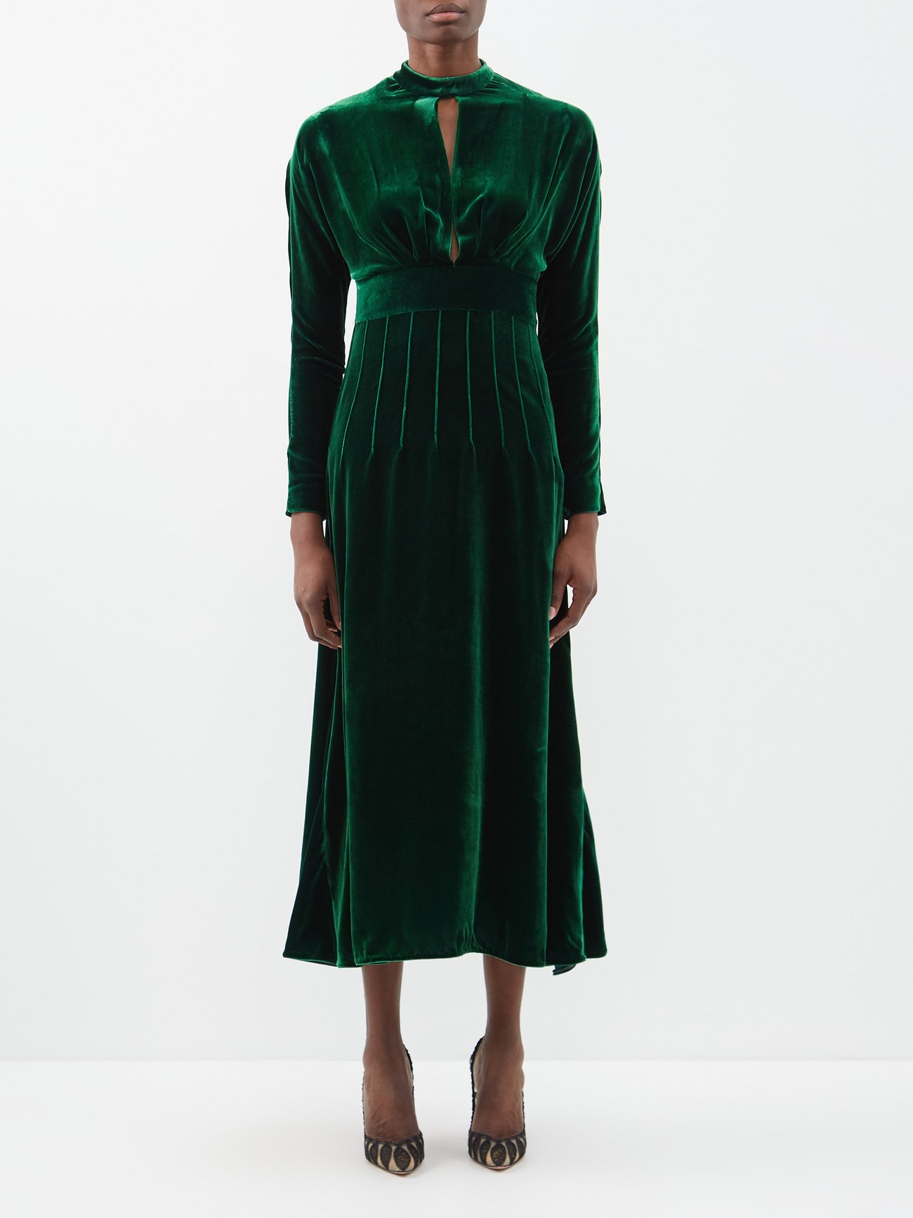 Green Yang velvet midi dress | Raquel Diniz | MATCHES UK