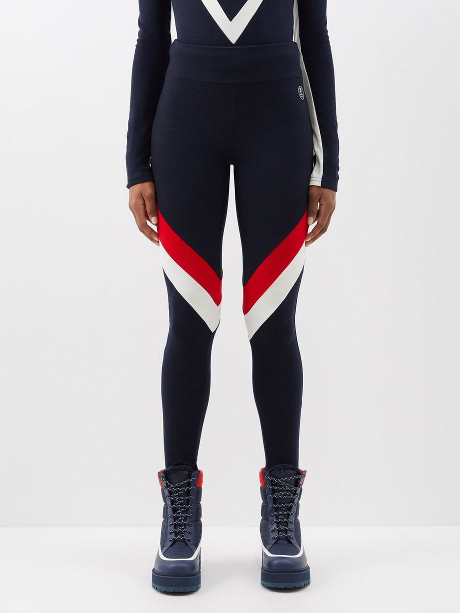 Navy Voss colour-block merino-blend thermal leggings