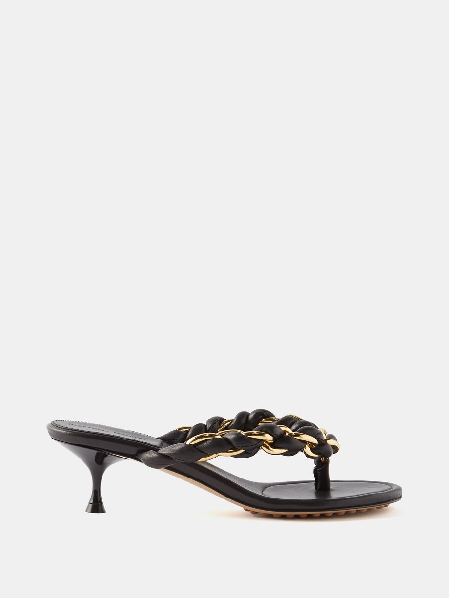 Black Dot 55 braided chain strap leather sandals | Bottega Veneta ...