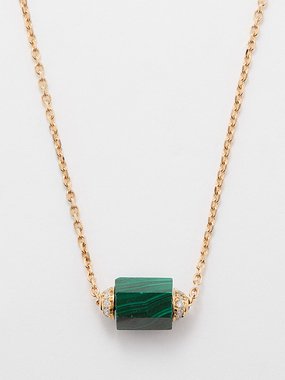 Luis Morais Hexagon diamond, malachite & 18kt gold necklace