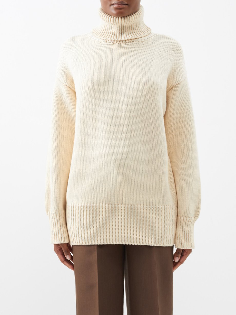 The Row Beige Ludo roll-neck merino-blend sweater | 매치스패션, 모던 럭셔리 온라인 쇼핑