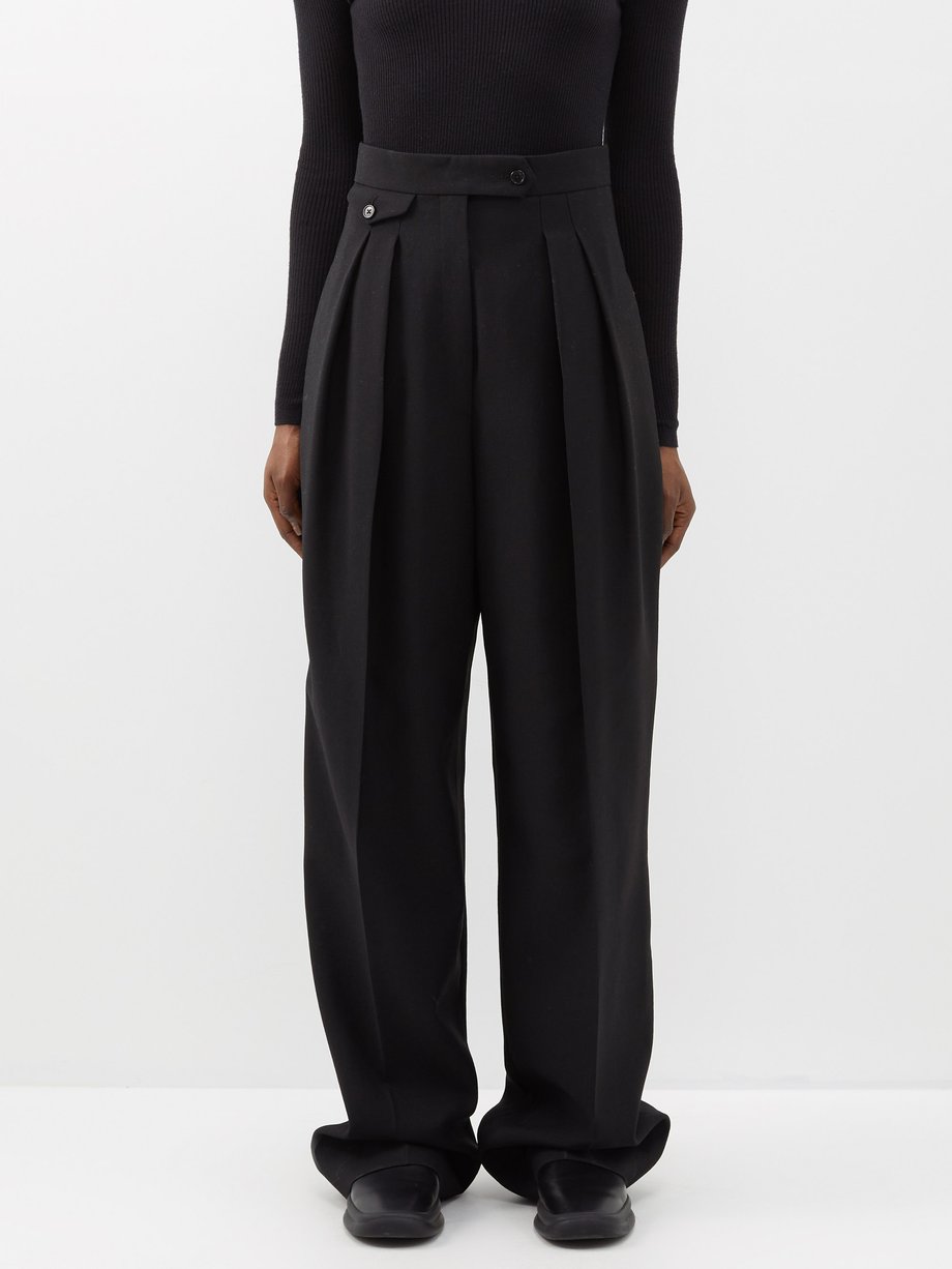 Black Marcellita pleated wool wide-leg trousers | The Row ...