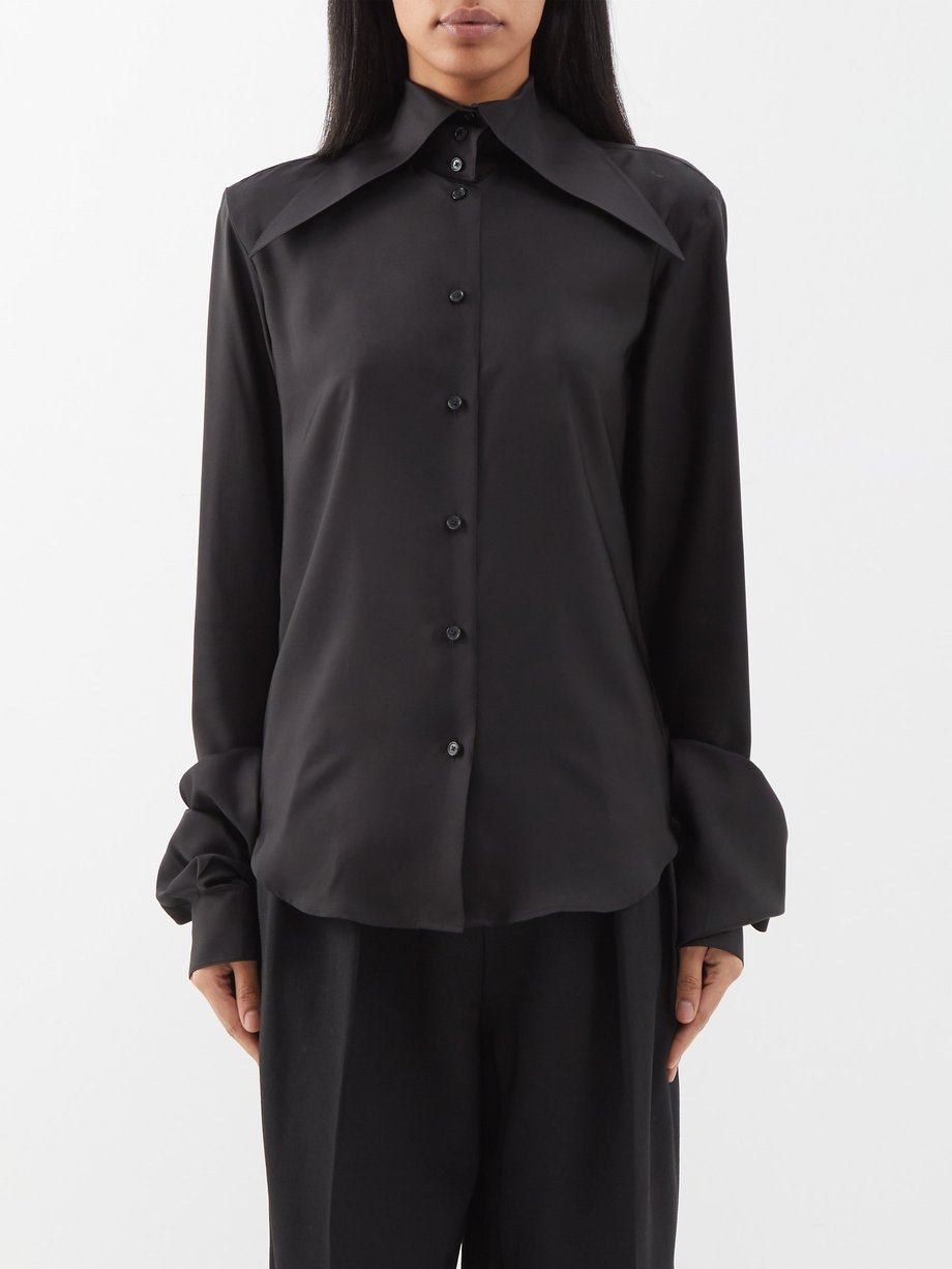 Black Ace exaggerated-collar silk-satin shirt | The Row