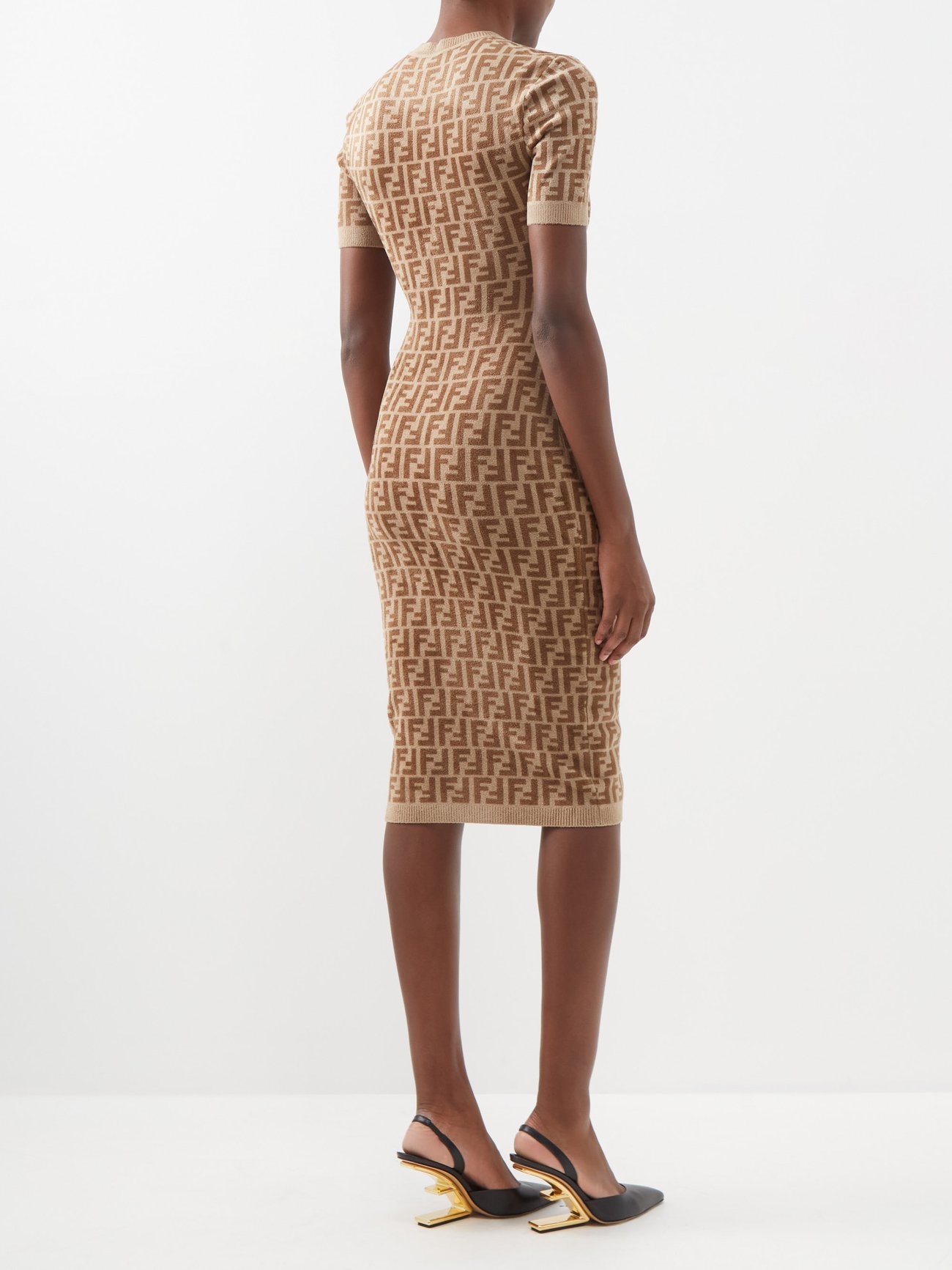 Fendi Ff Logo Jacquard Sweater Dress in Brown