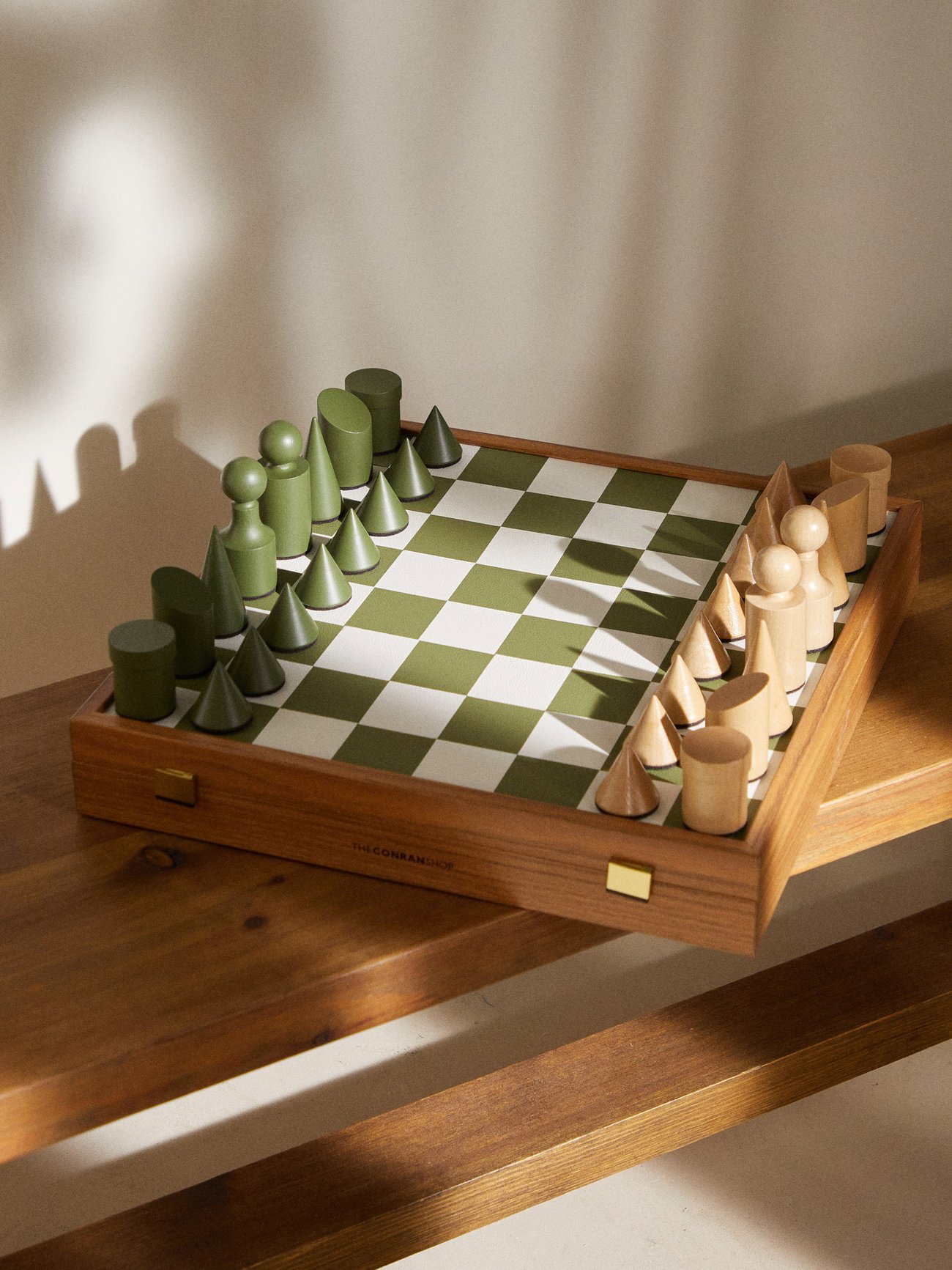 Green Oak & leather chess set, The Conran Shop