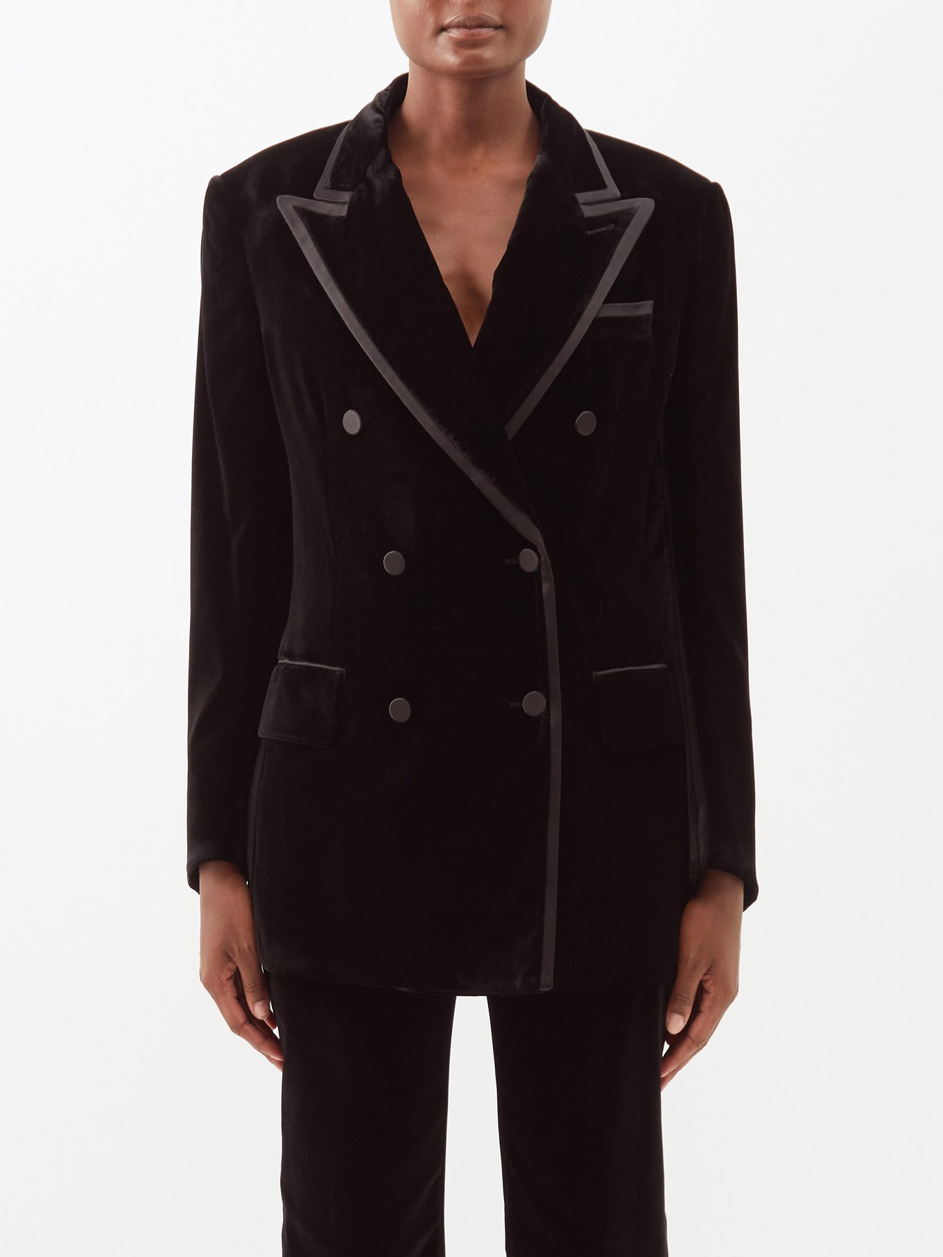 Black Double-breasted velvet suit jacket | Tom Ford | MATCHESFASHION UK