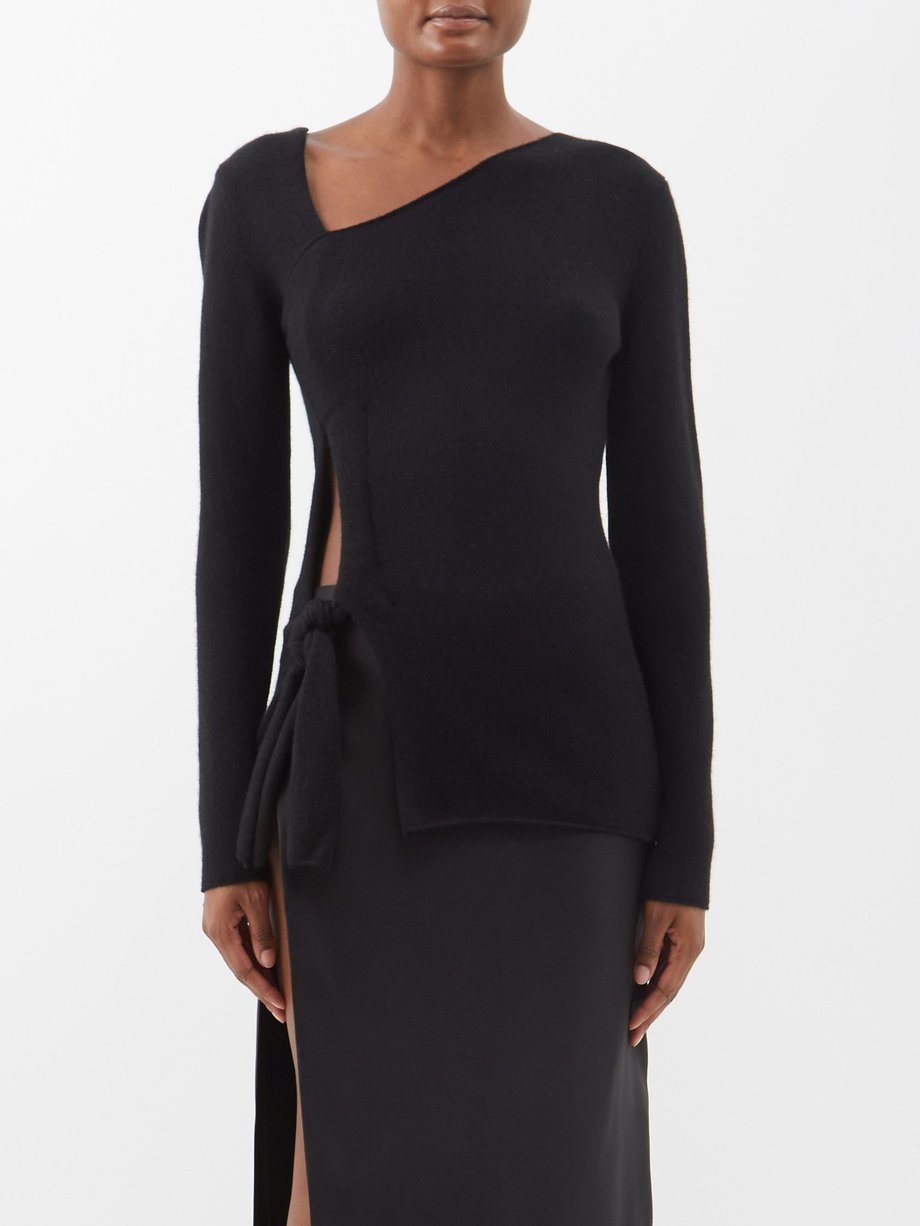 Black Asymmetric cashmere-blend side-tie sweater | Tom Ford |  MATCHESFASHION US