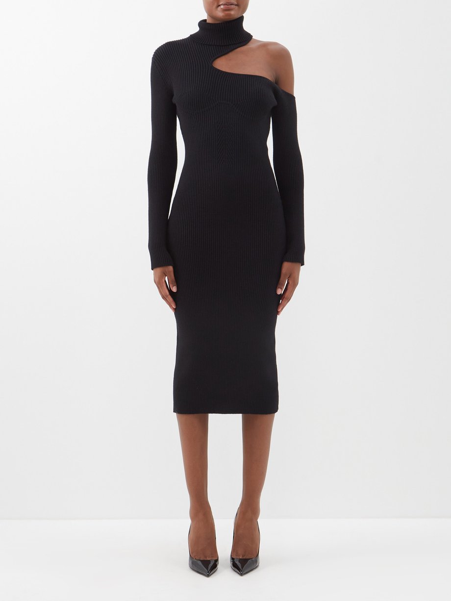 Black Cutout ribbed wool-blend knitted dress | Tom Ford | MATCHESFASHION US